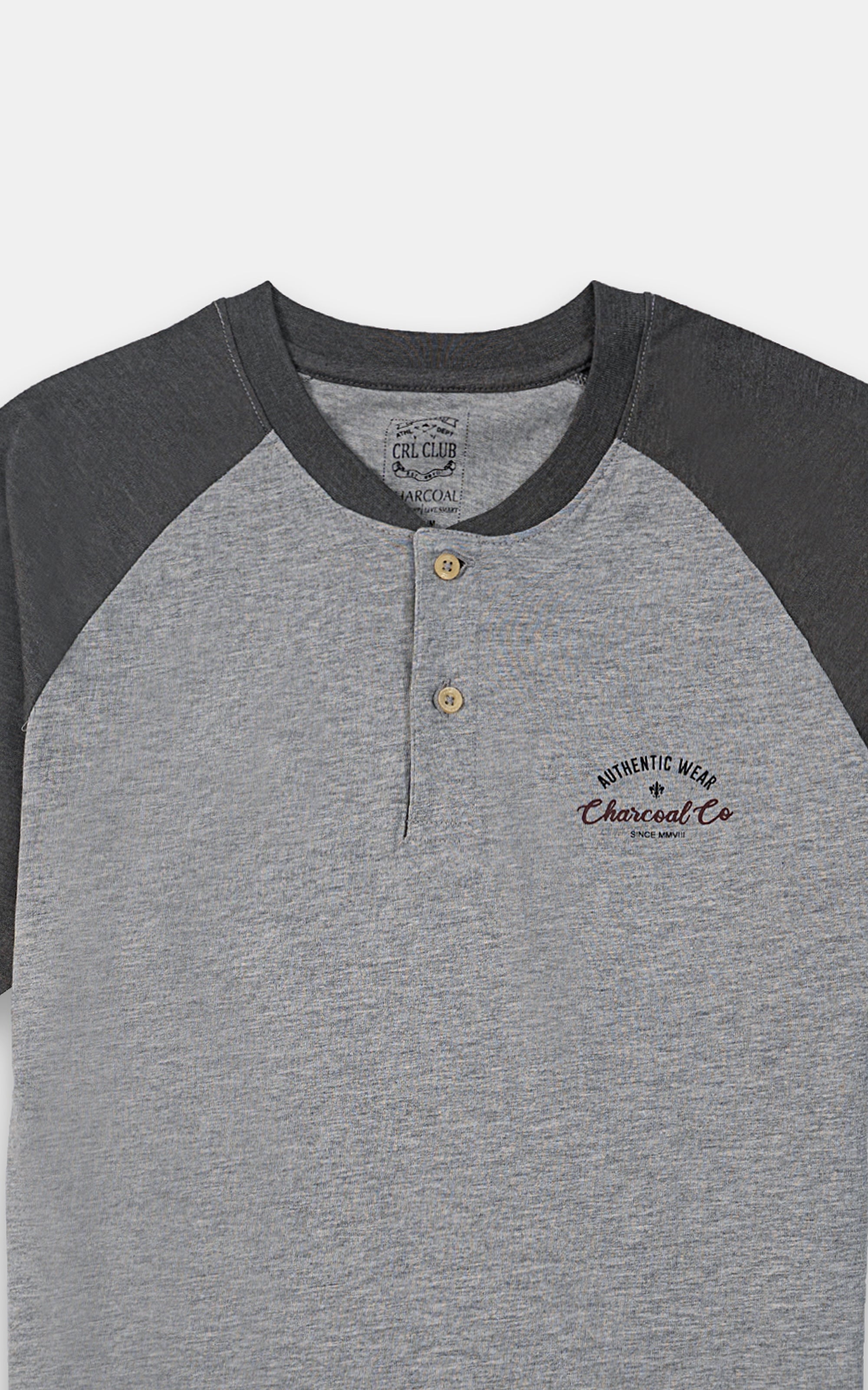 RAGLAN SLEEVES HENLEY T-SHIRT GREEN GREY