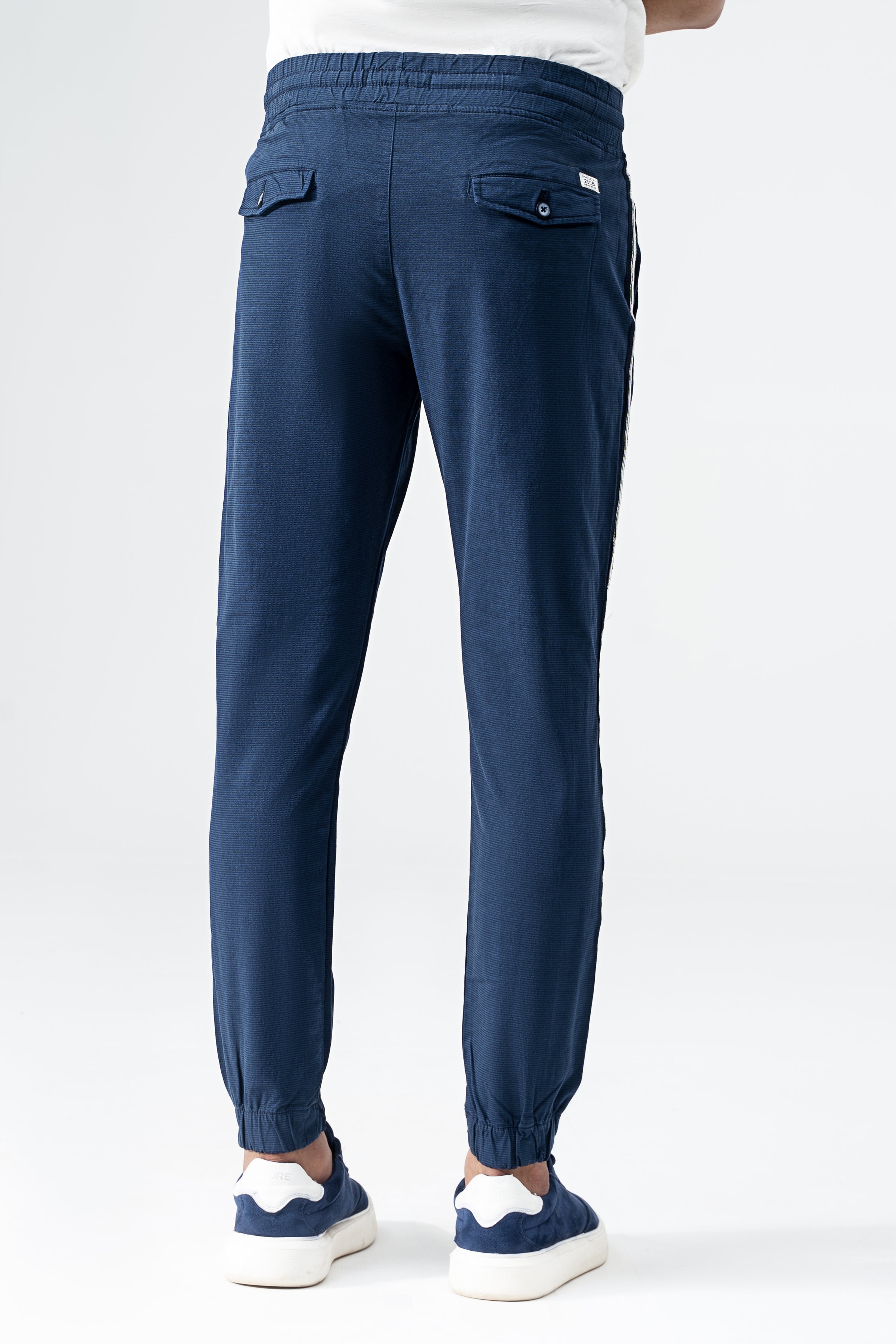 SELF TEXTURED CONTRAST TAPE TROUSER NAVY BLUE