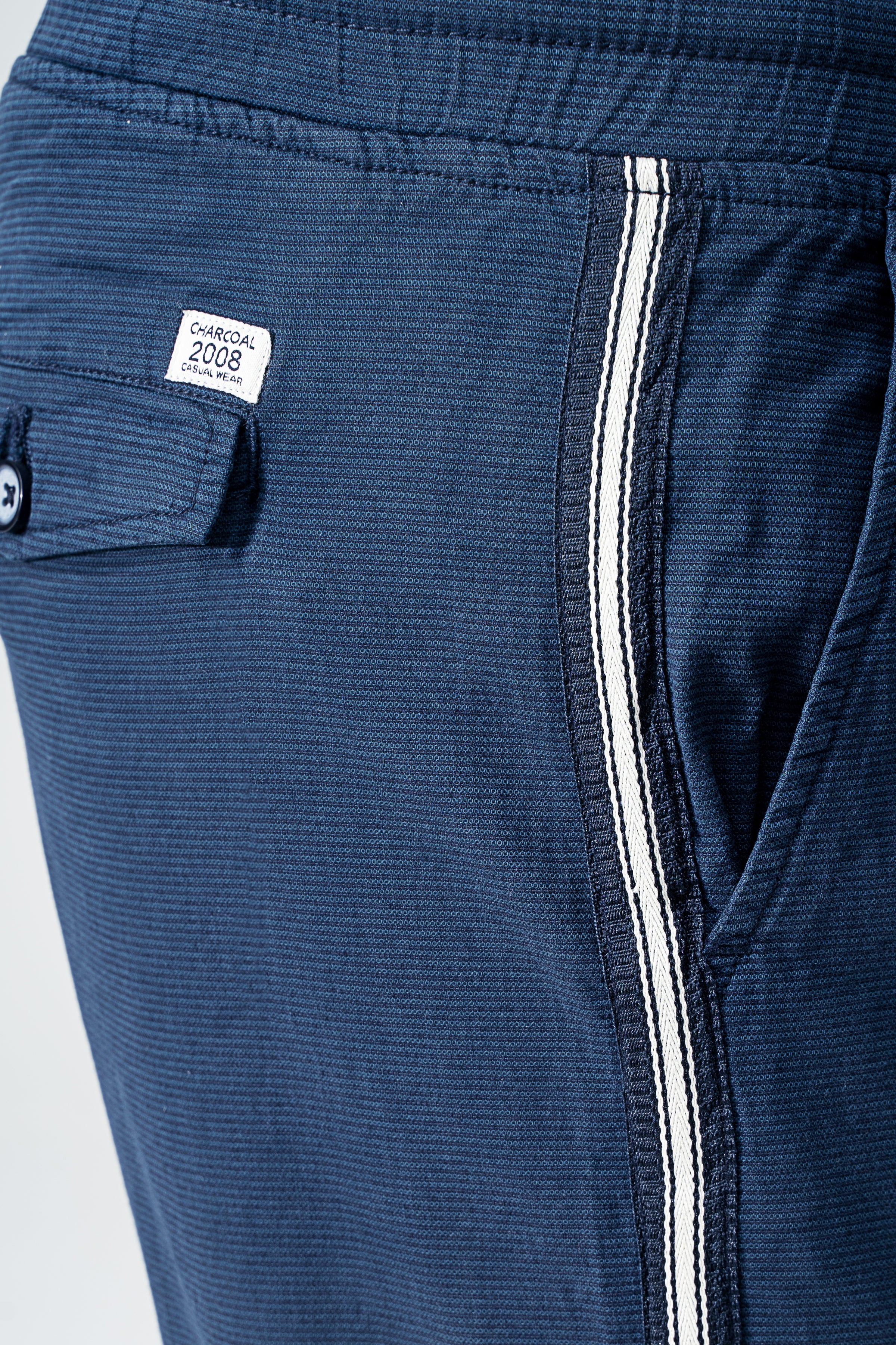 SELF TEXTURED CONTRAST TAPE TROUSER NAVY BLUE