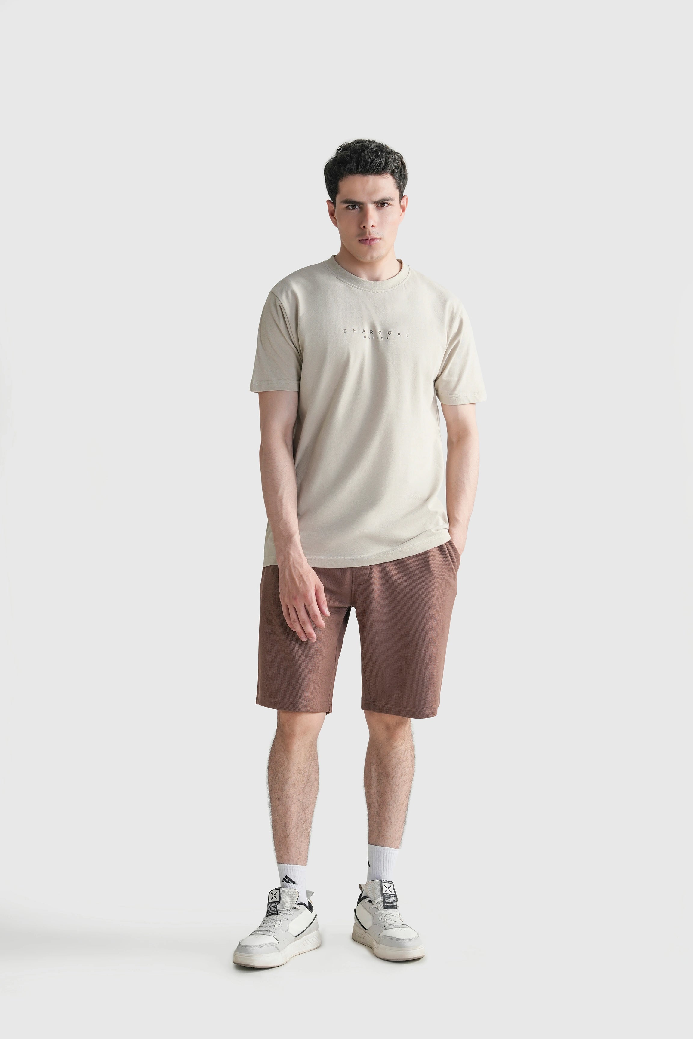 HALF SLEEVES SLEEPWEAR CREW NECK T SHIRT BEIGE