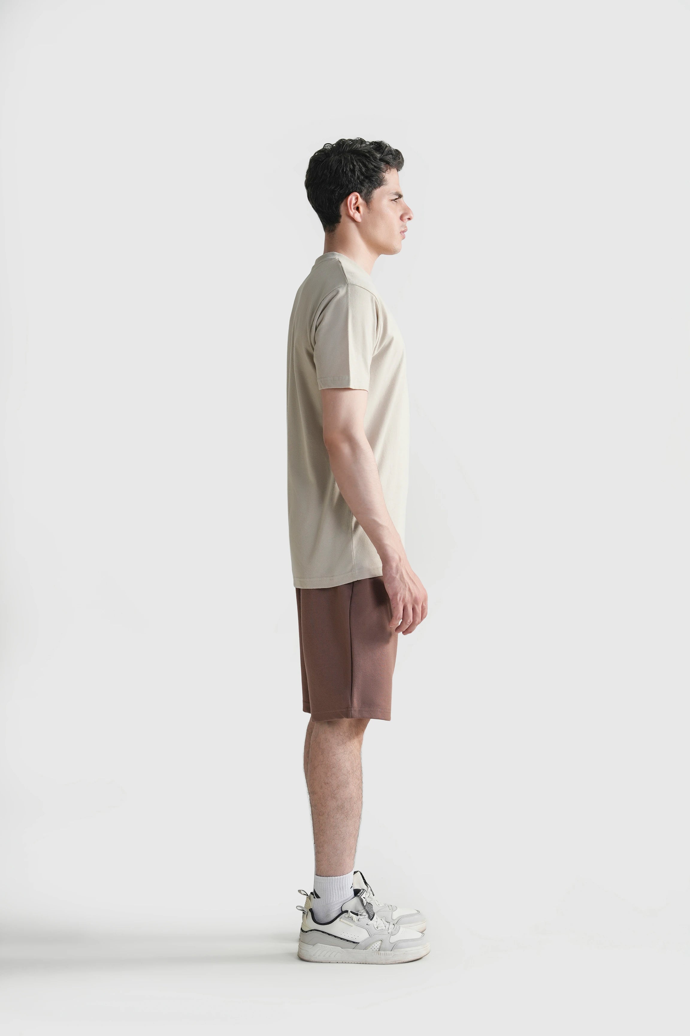 HALF SLEEVES SLEEPWEAR CREW NECK T SHIRT BEIGE