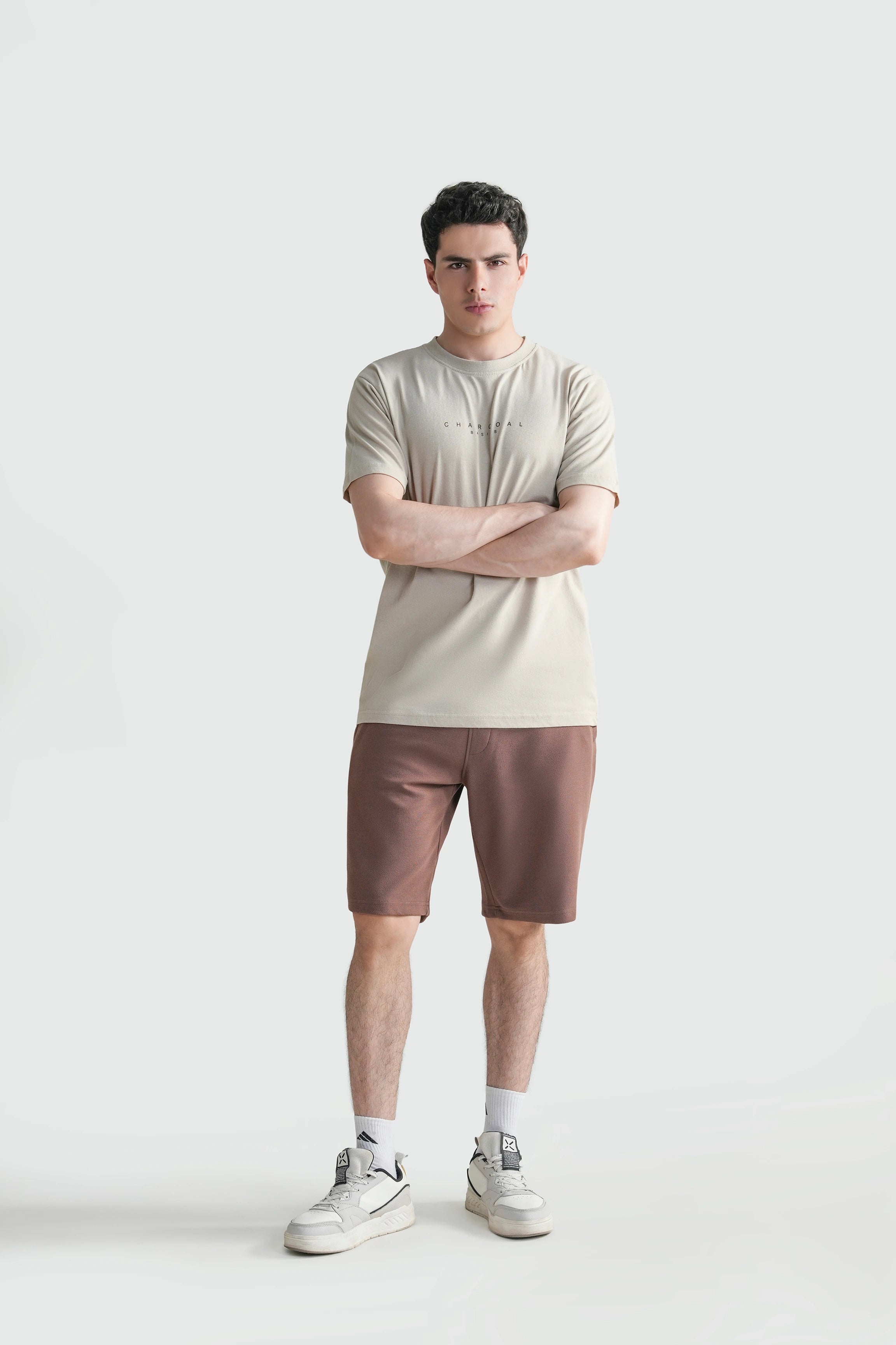 HALF SLEEVES SLEEPWEAR CREW NECK T SHIRT BEIGE
