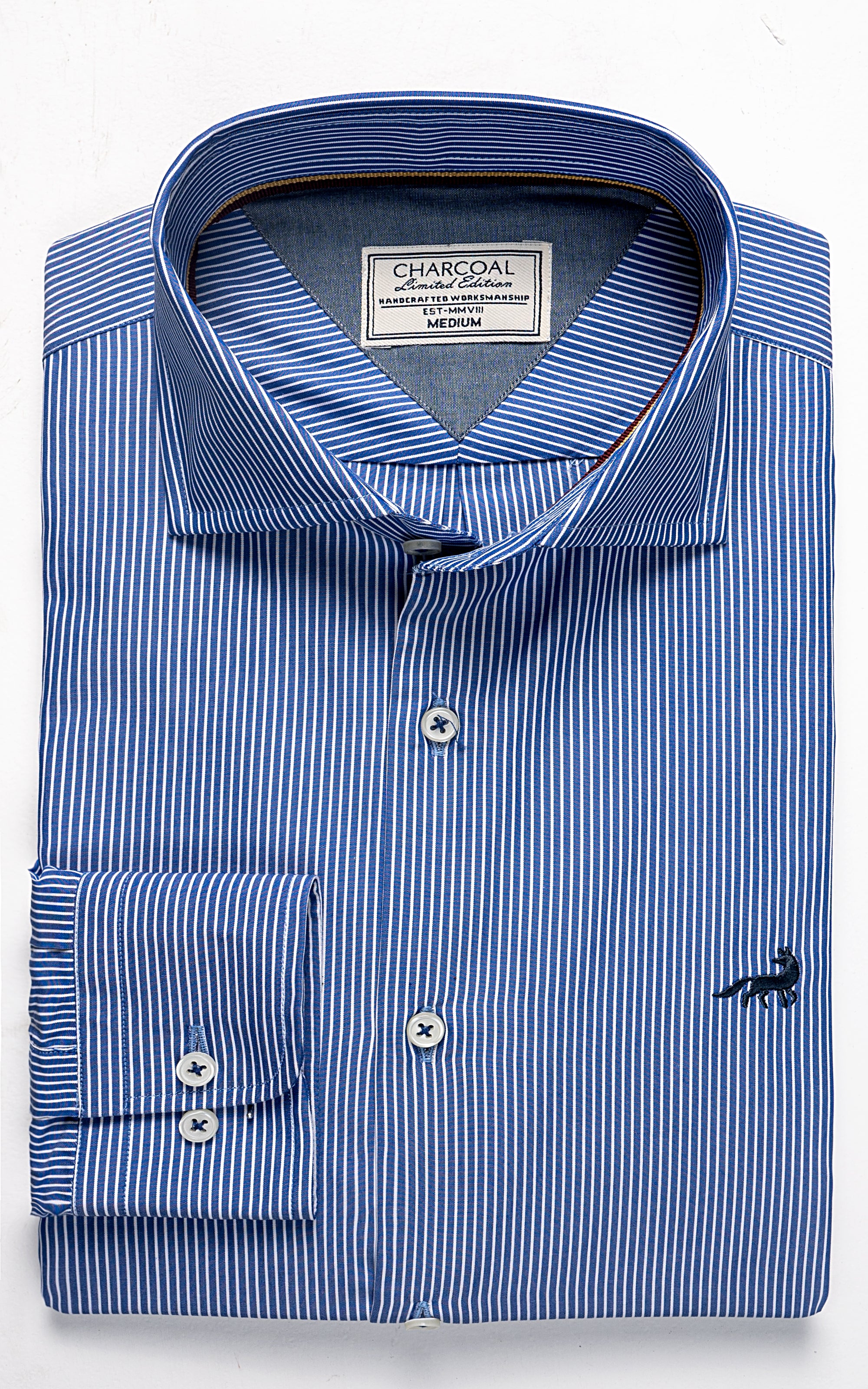 Limited edition blue striped shirt with button-down collar and buttoned cuffs