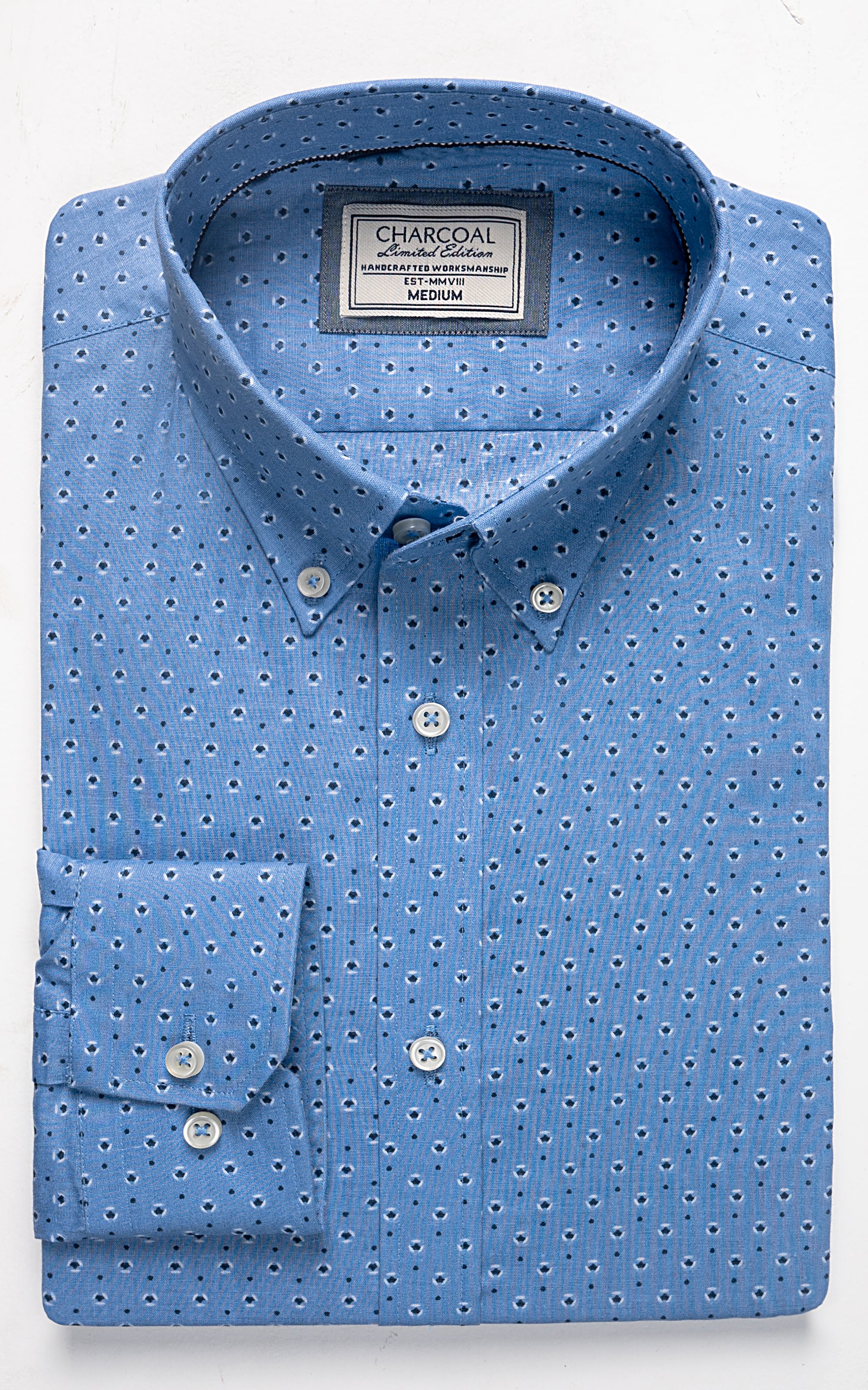 Sky blue dress shirt with button-down collar and chest pocket, front view
