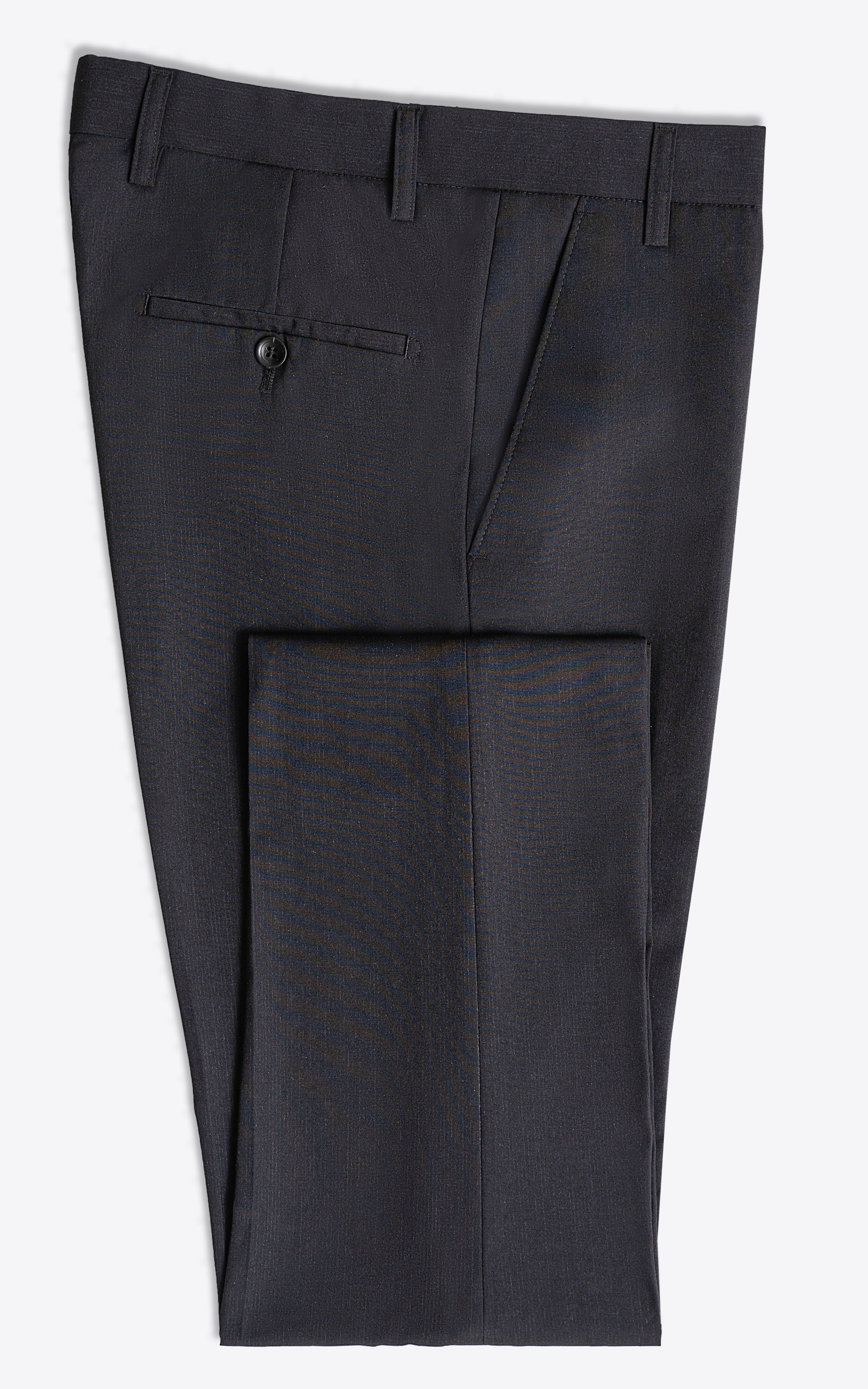 Black dress pants back view with welt pocket and center crease