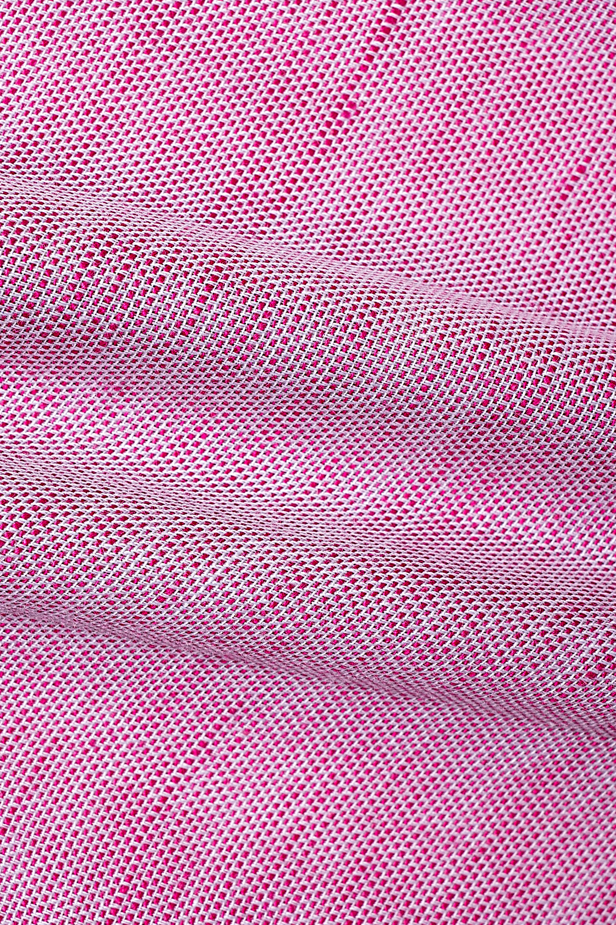 Pink linen fabric close-up with textured mesh weave