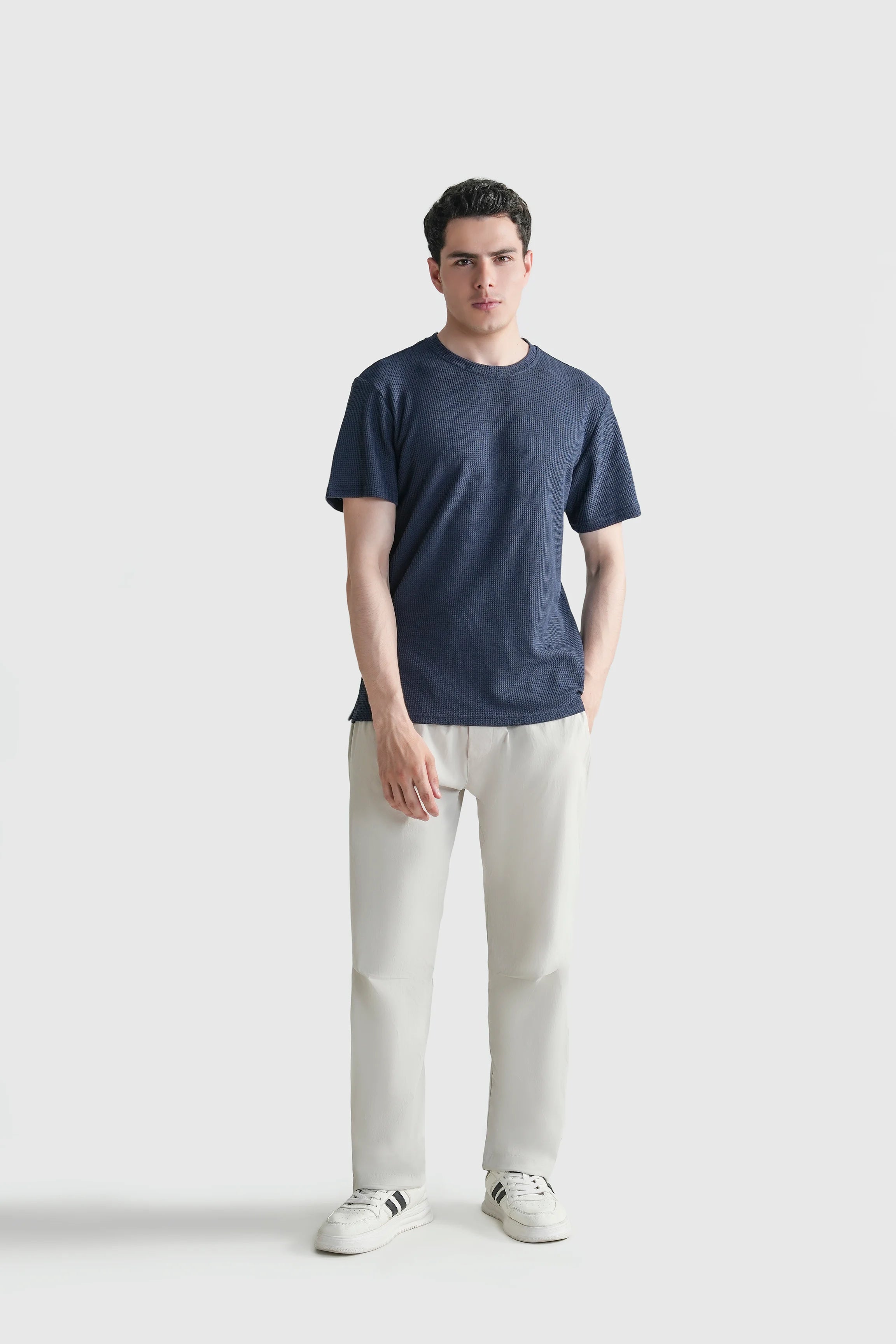 REGULAR FIT WAFFLE CREW NECK T SHIRT NAVY