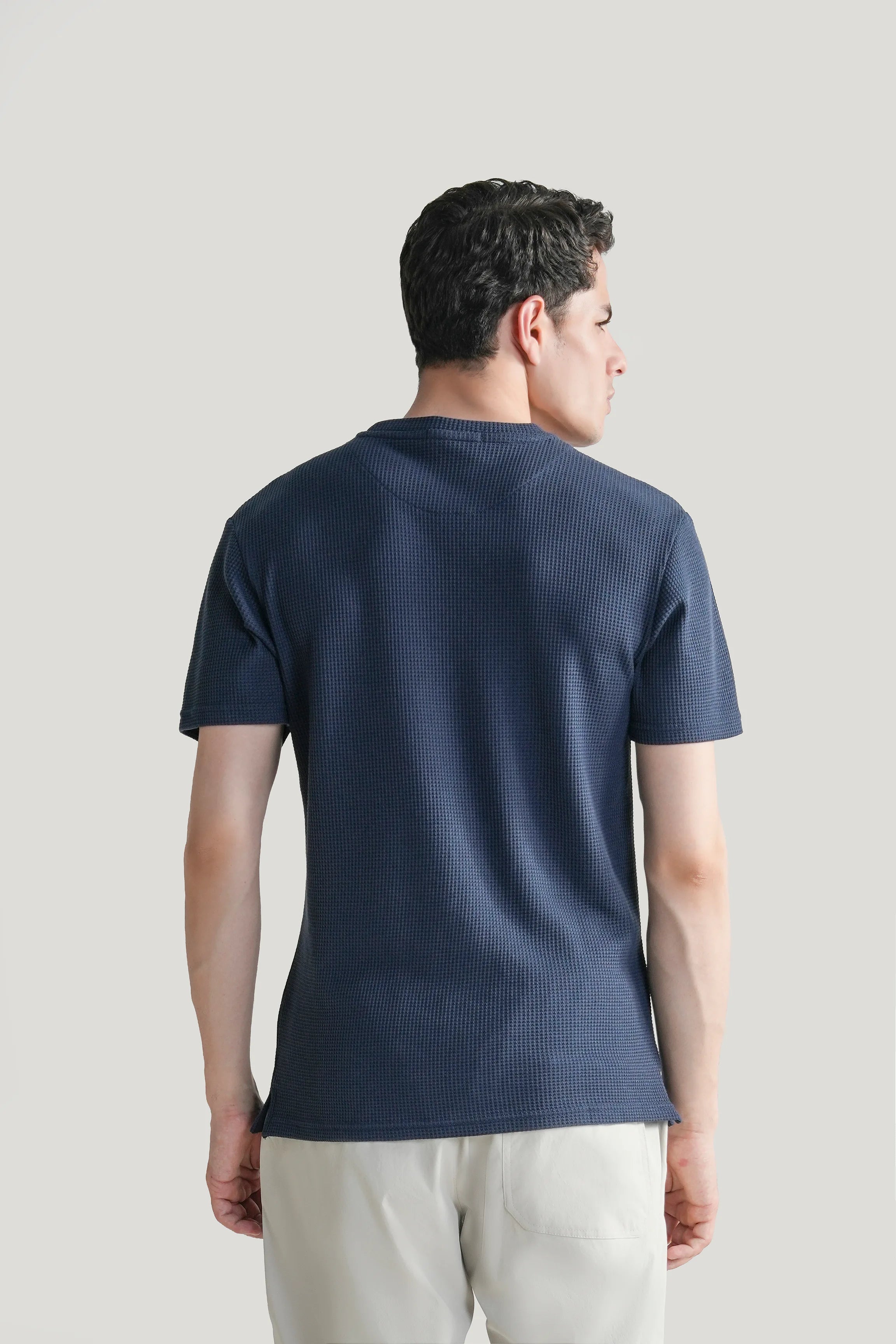 REGULAR FIT WAFFLE CREW NECK T SHIRT NAVY