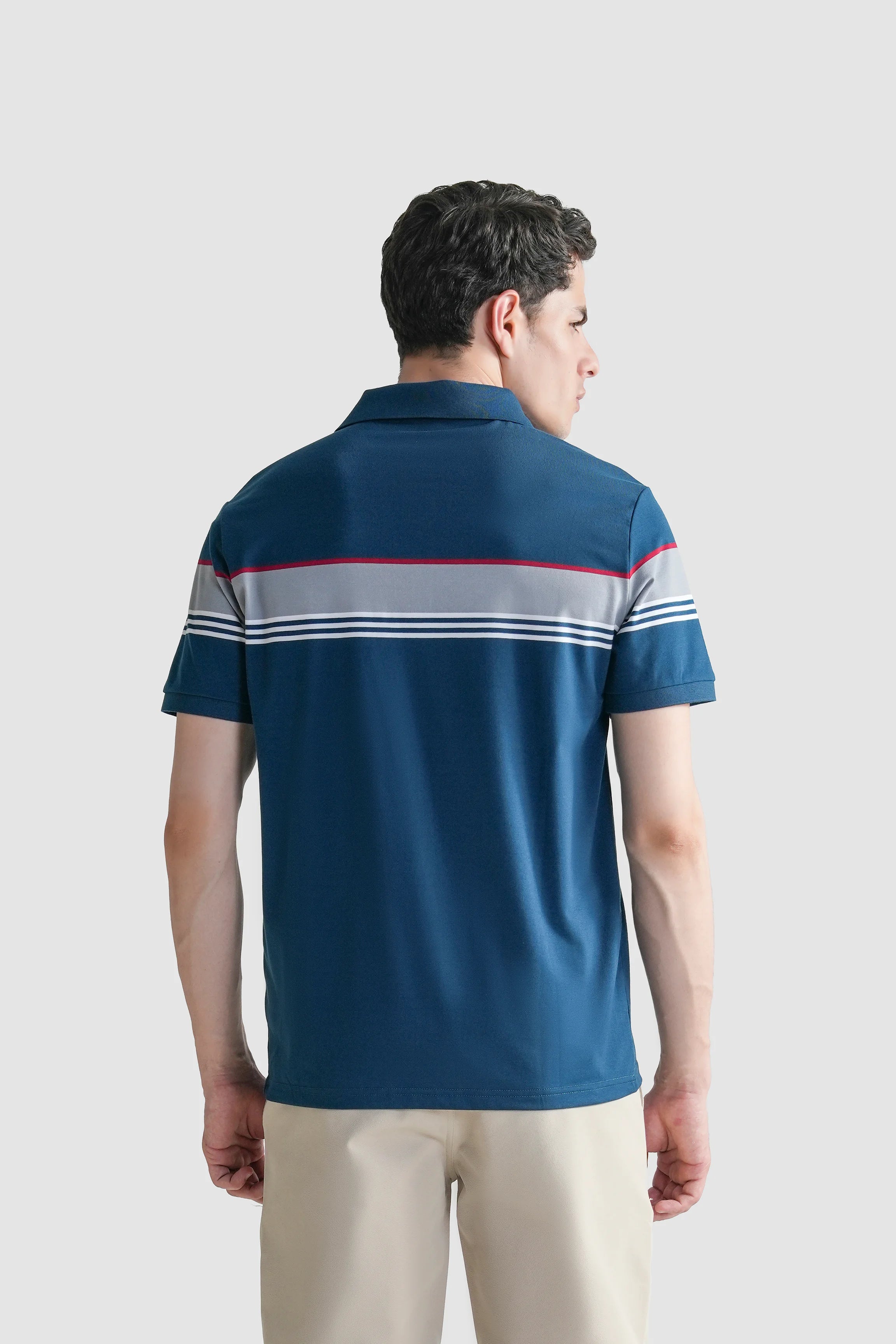 SMART FIT CLASSIC PREMIUM ENGINEER STRIPED POLO SHIRT TEAL