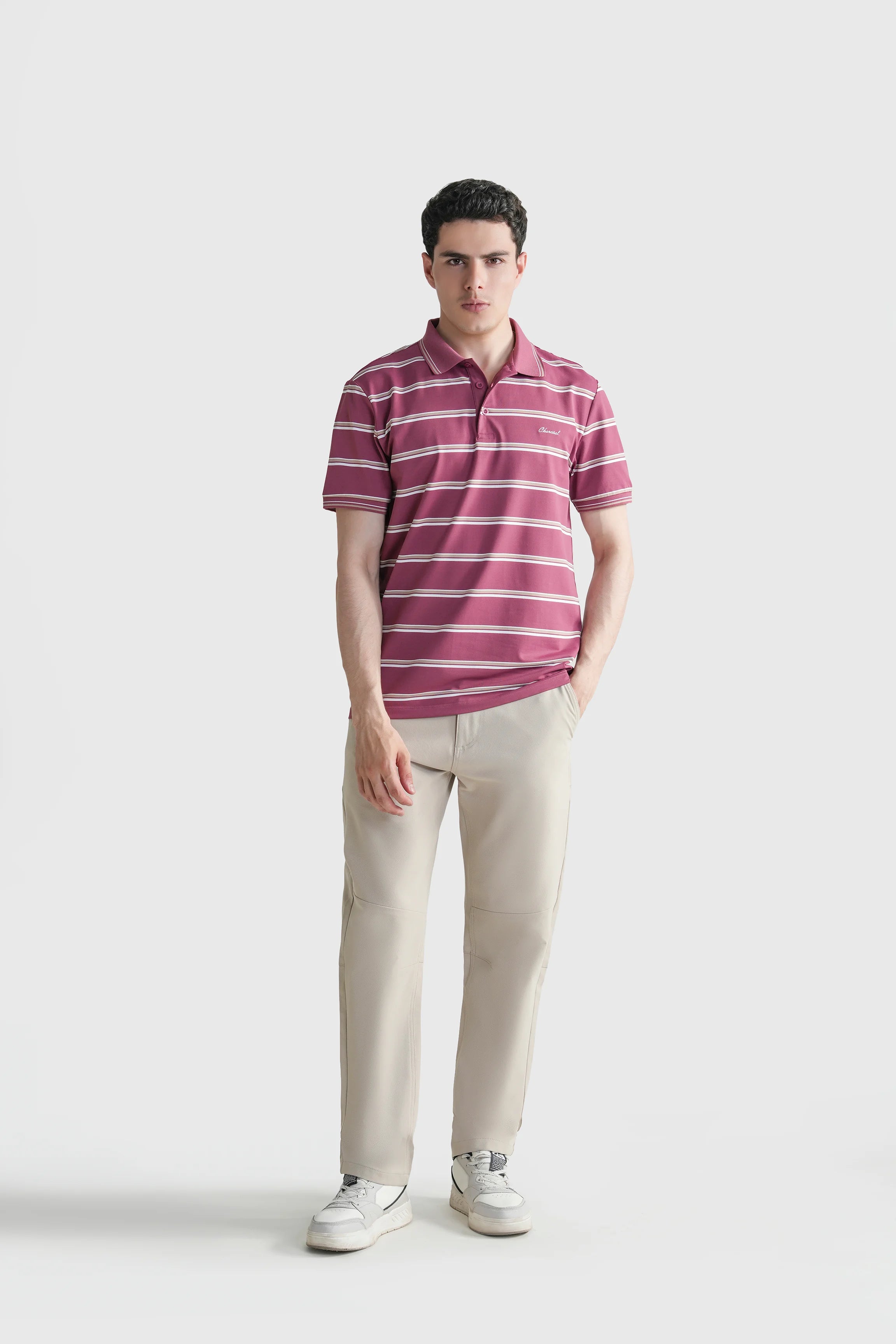 SMART FIT CLASSIC PREMIUM STRIPED POLO SHIRT BURGUNDY
