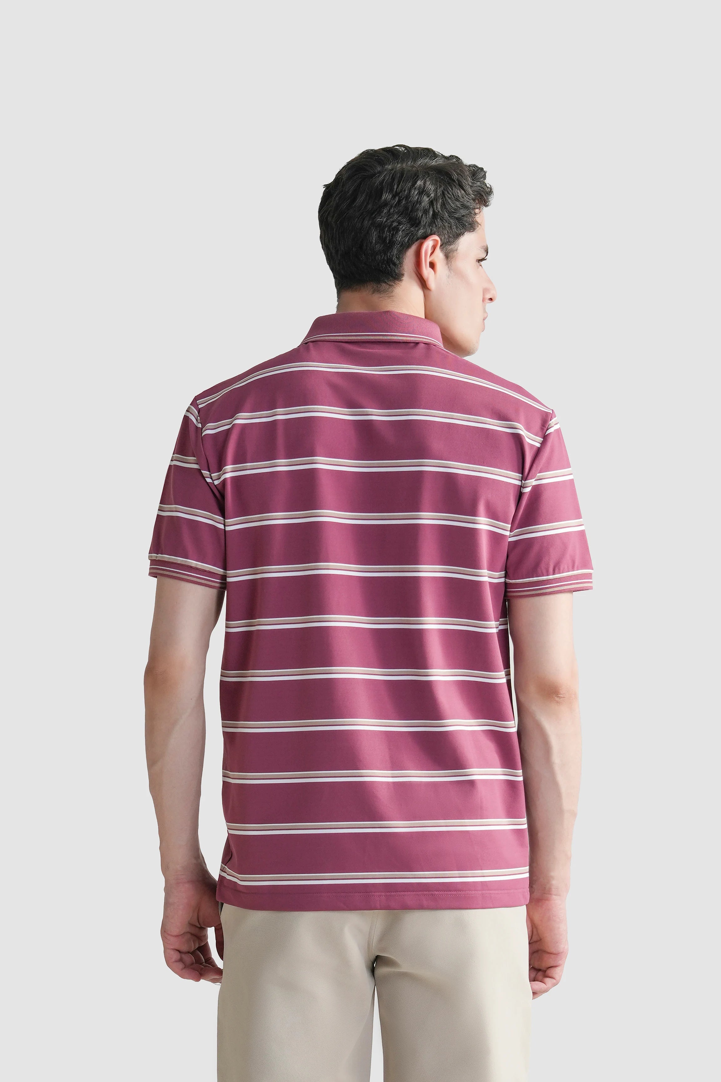 SMART FIT CLASSIC PREMIUM STRIPED POLO SHIRT BURGUNDY