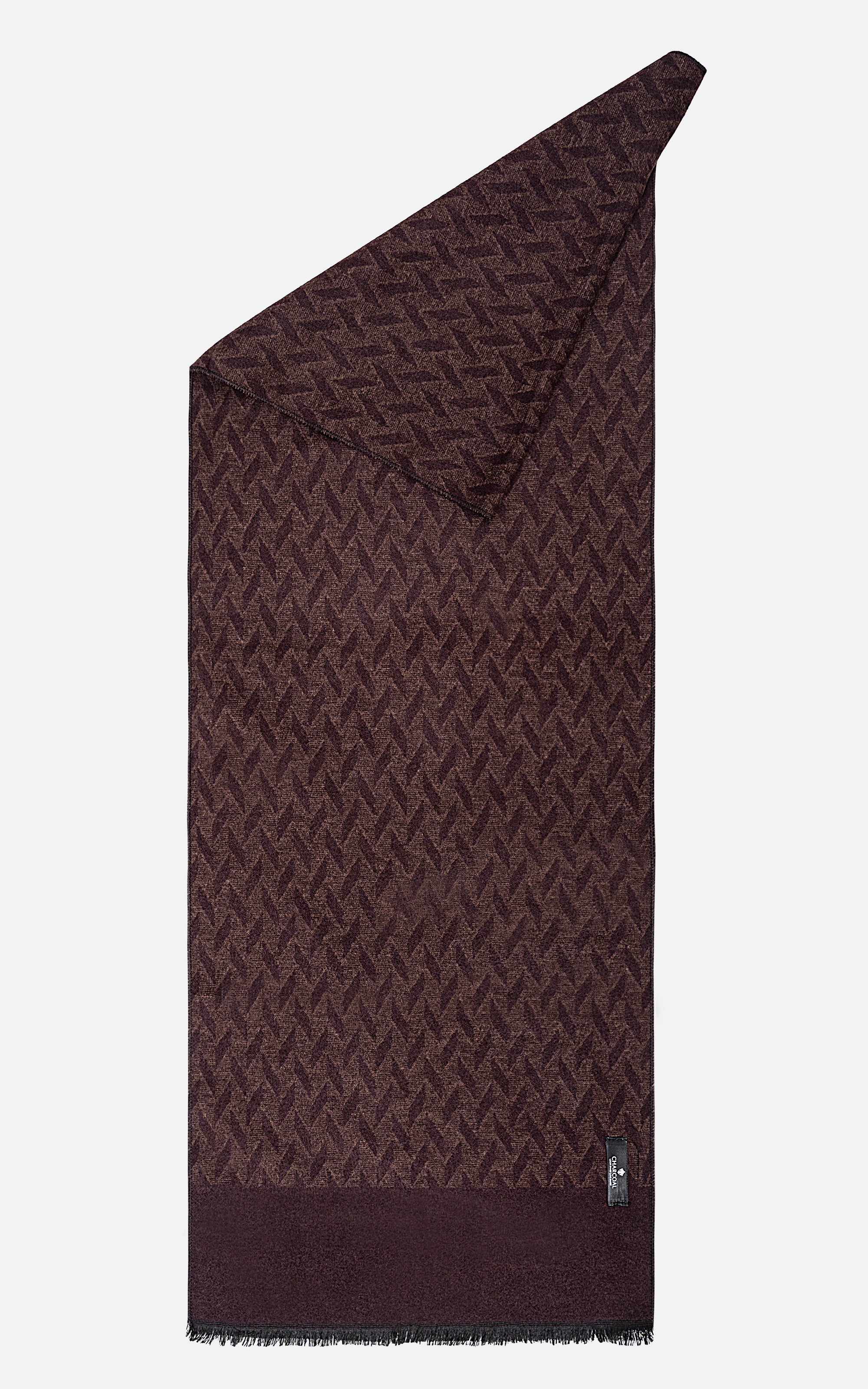Burgundy patterned scarf with fringe hem