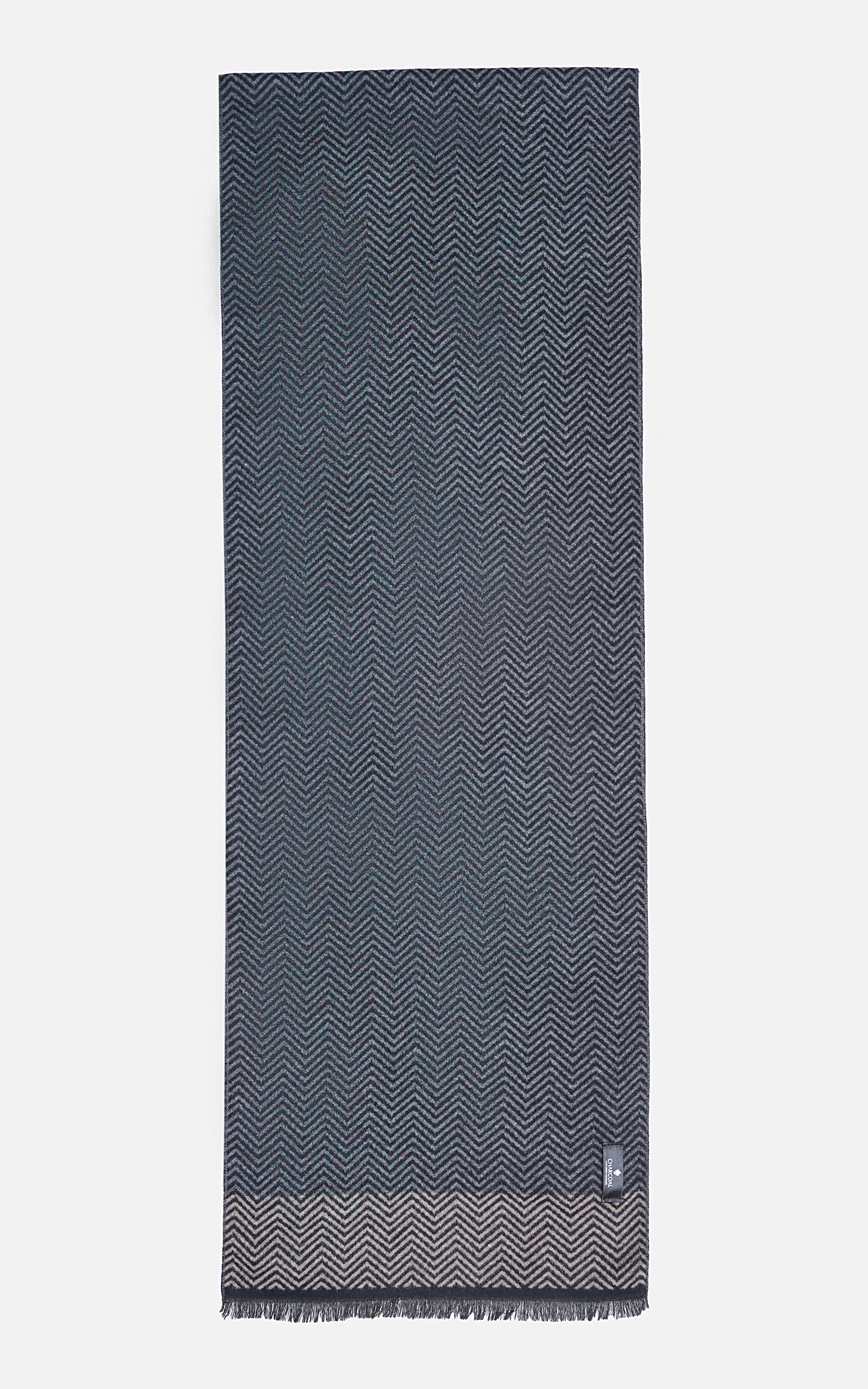 Chevron scarf in dark navy with fringe ends