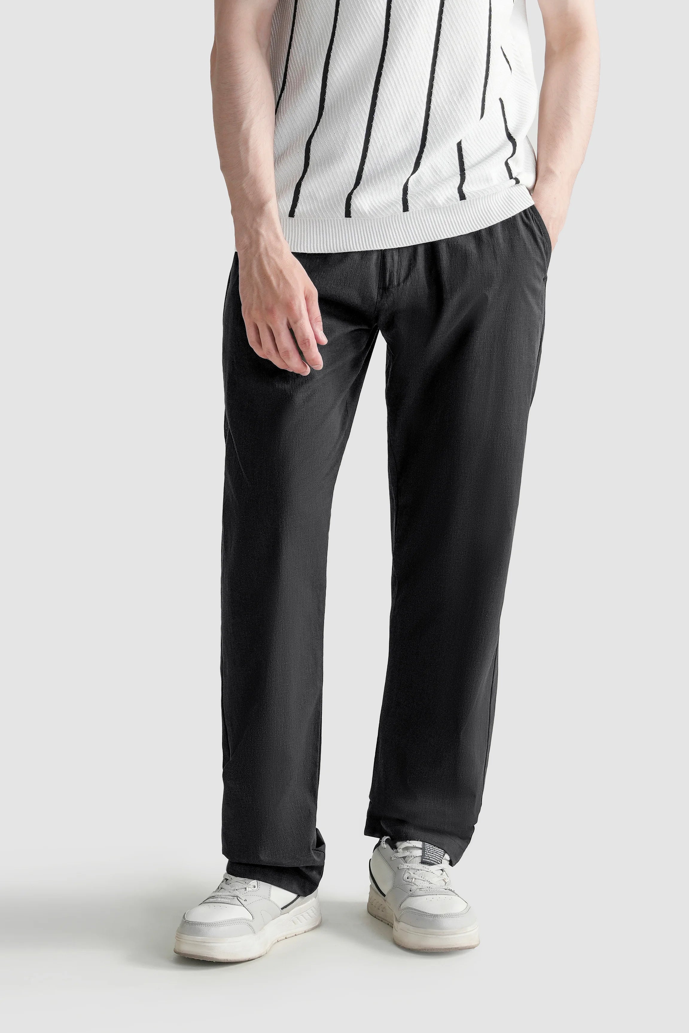 LOOSE FIT TROUSER WITH ELASTICATED WASTBAND BLACK
