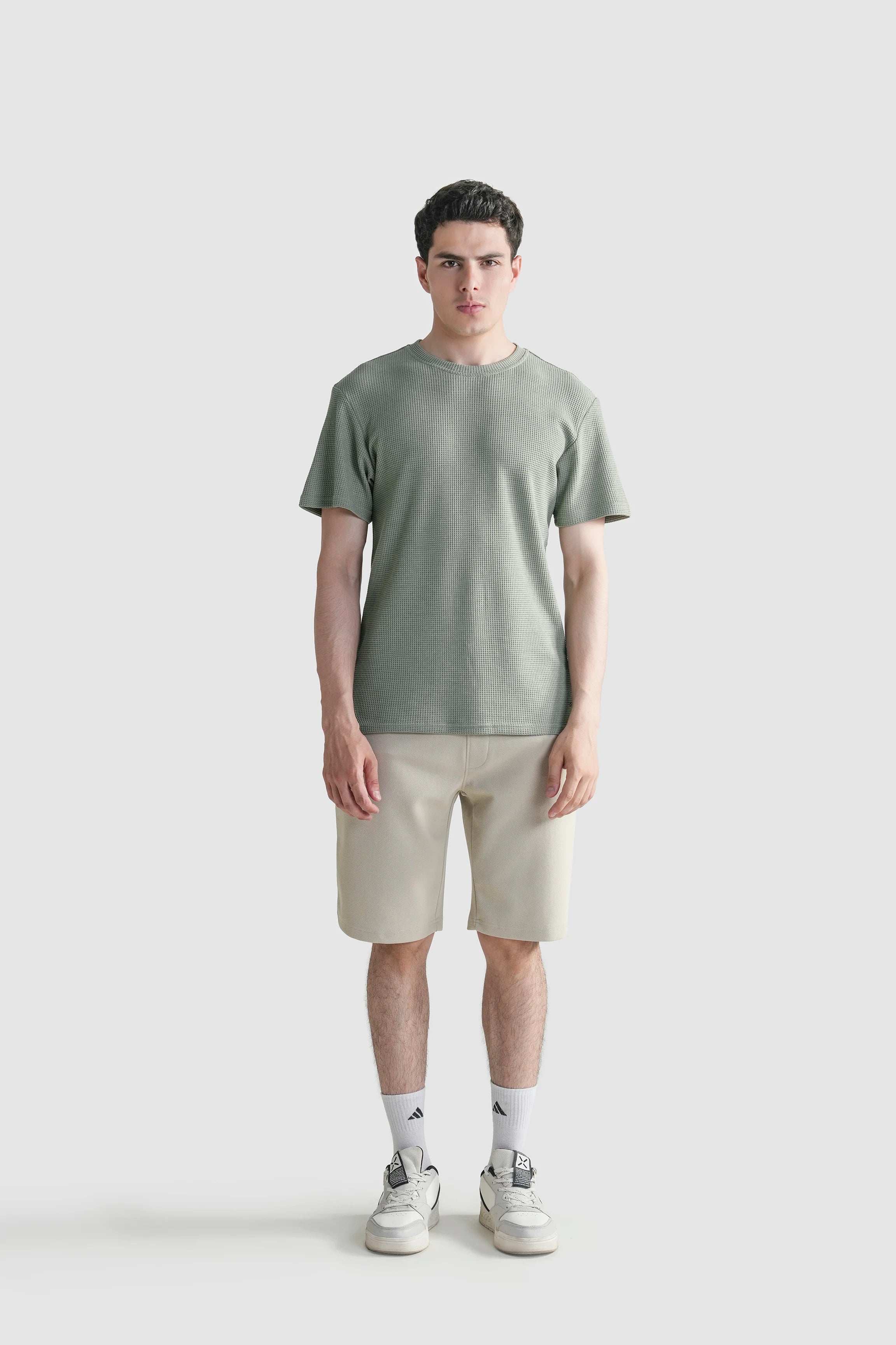 REGULAR FIT WAFFLE CREW NECK T SHIRT LIGHT GREEN