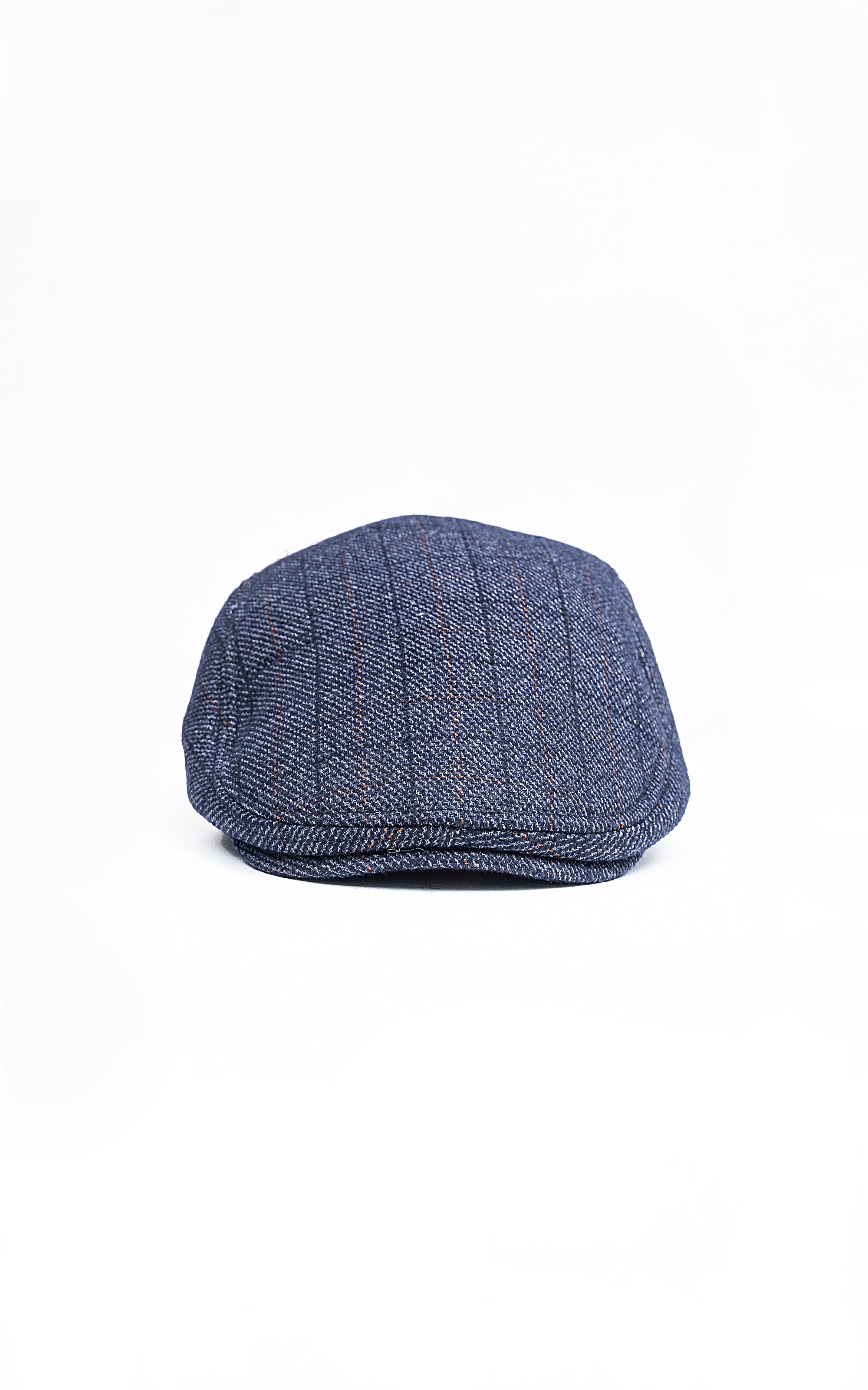 Navy blue golf cap with textured fabric and stitched panel seams