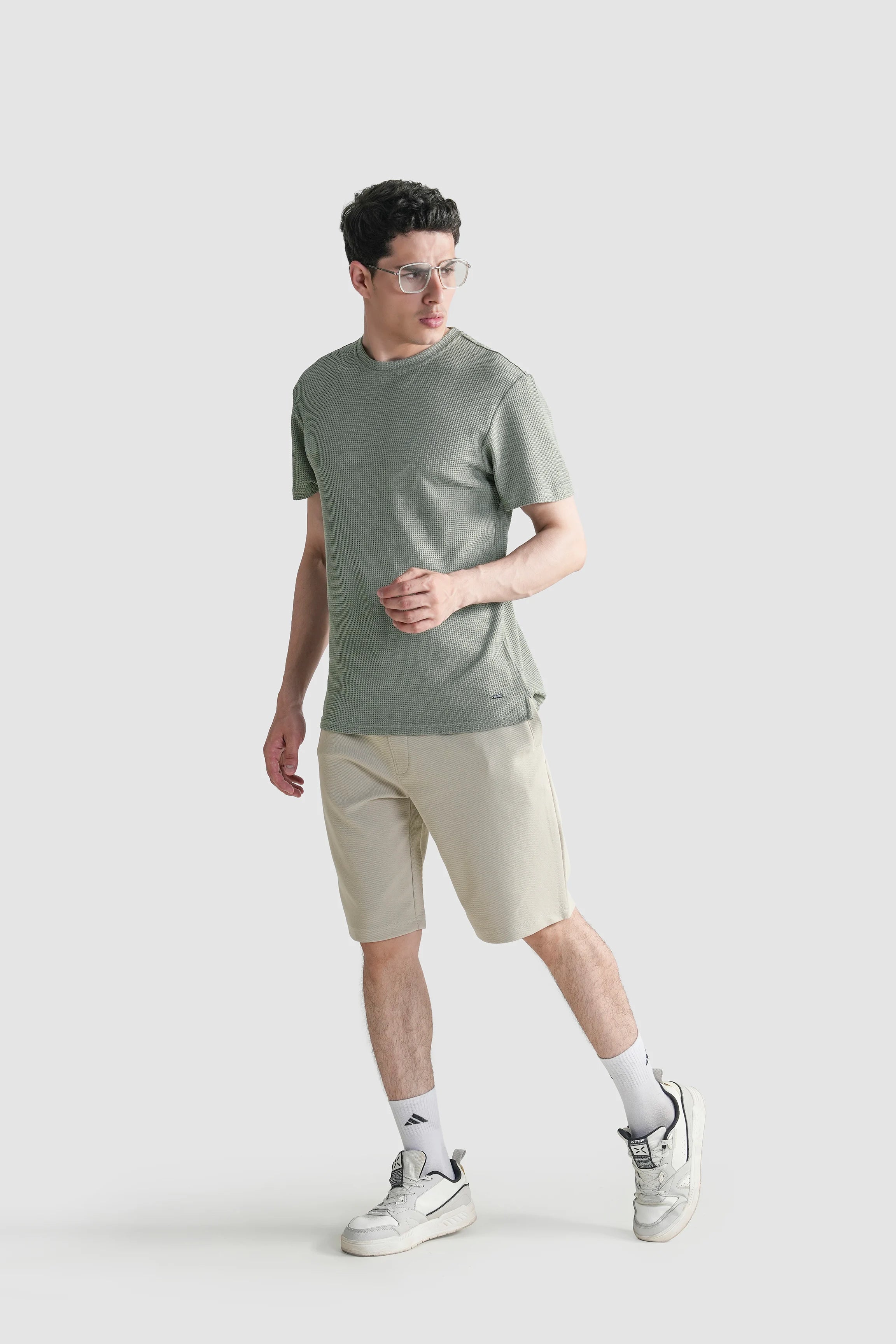REGULAR FIT WAFFLE CREW NECK T SHIRT LIGHT GREEN