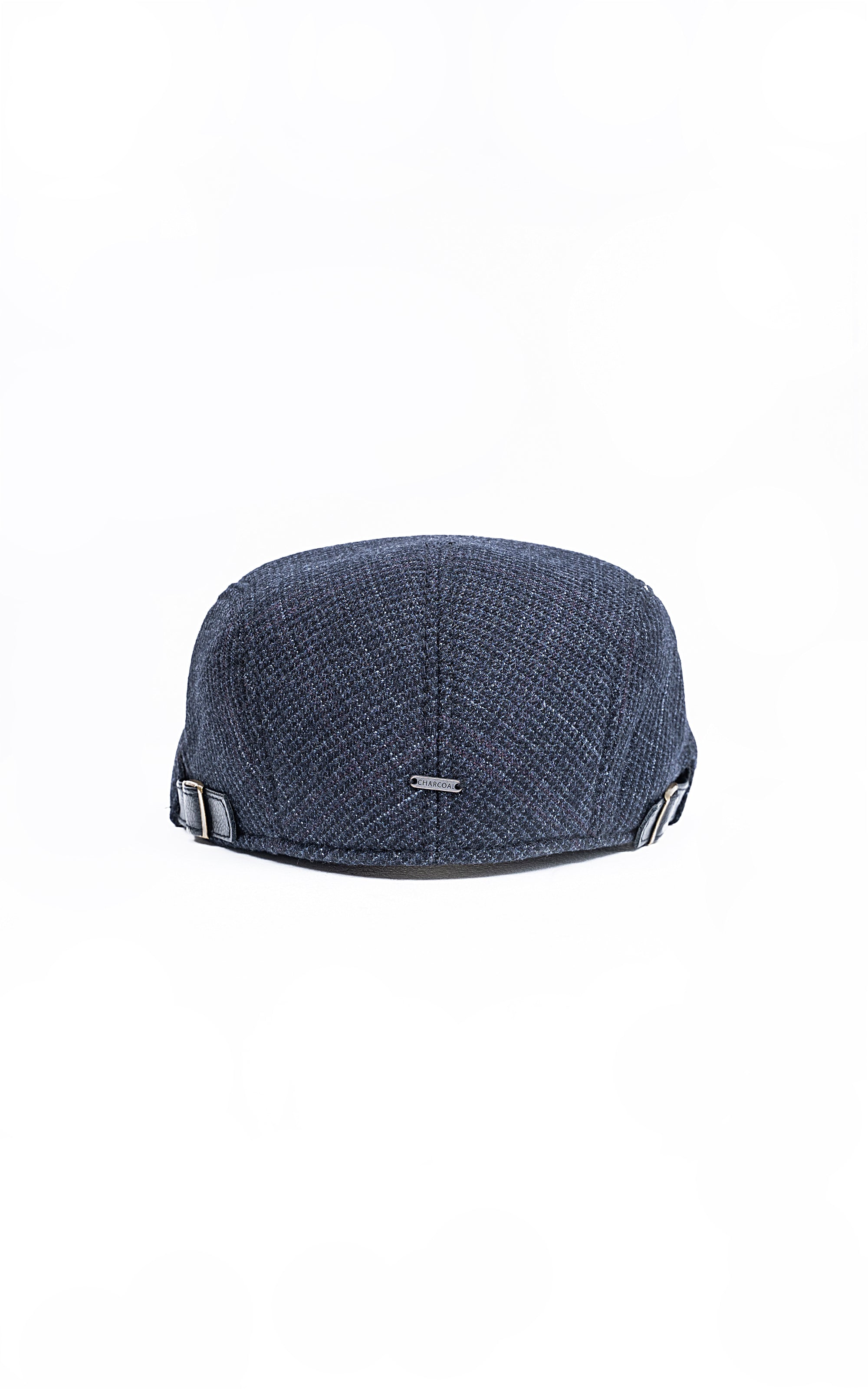 Dark blue golf cap with front arrow emblem and woven strap band