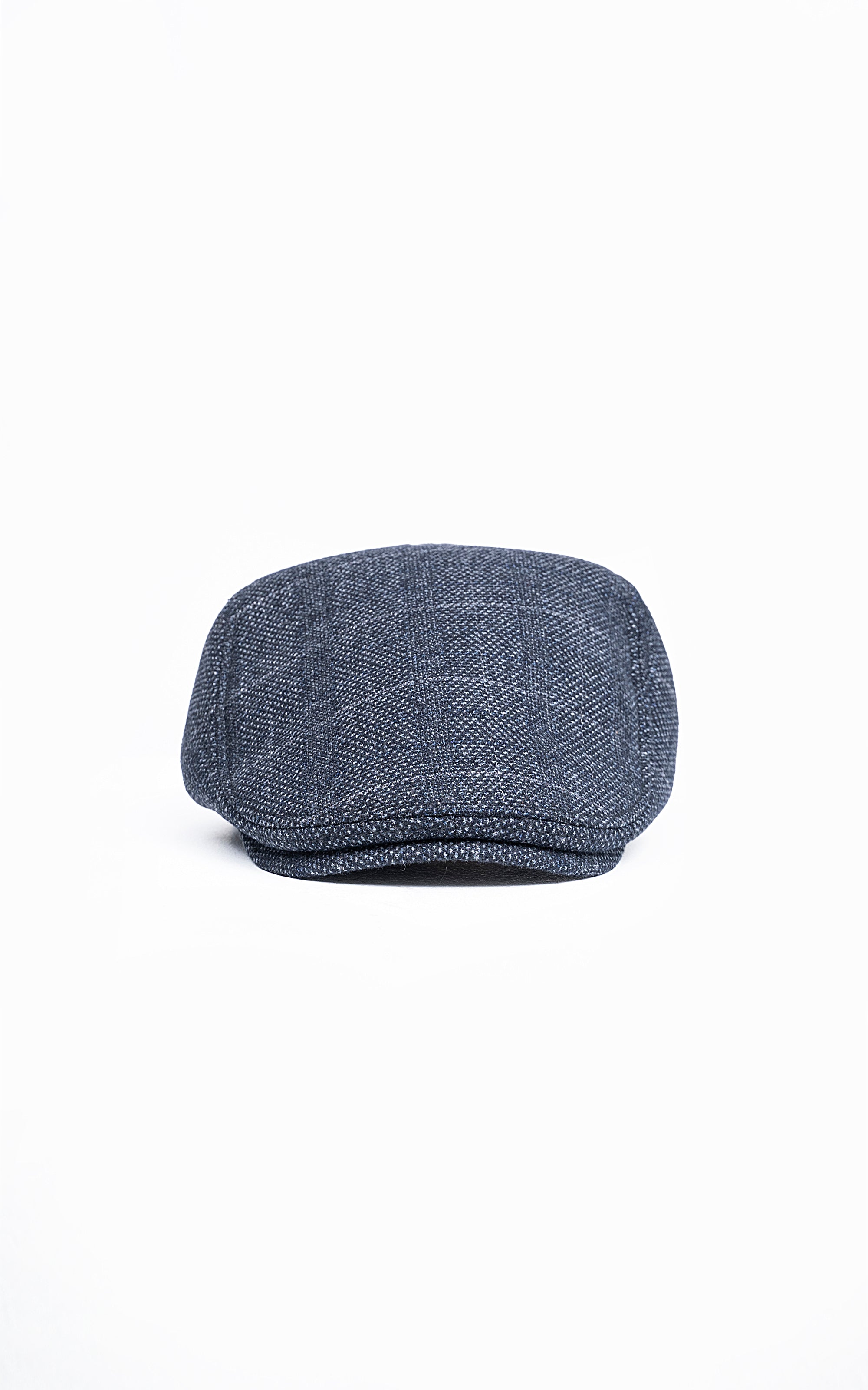 Navy textured golf cap with curved brim and sewn front panel
