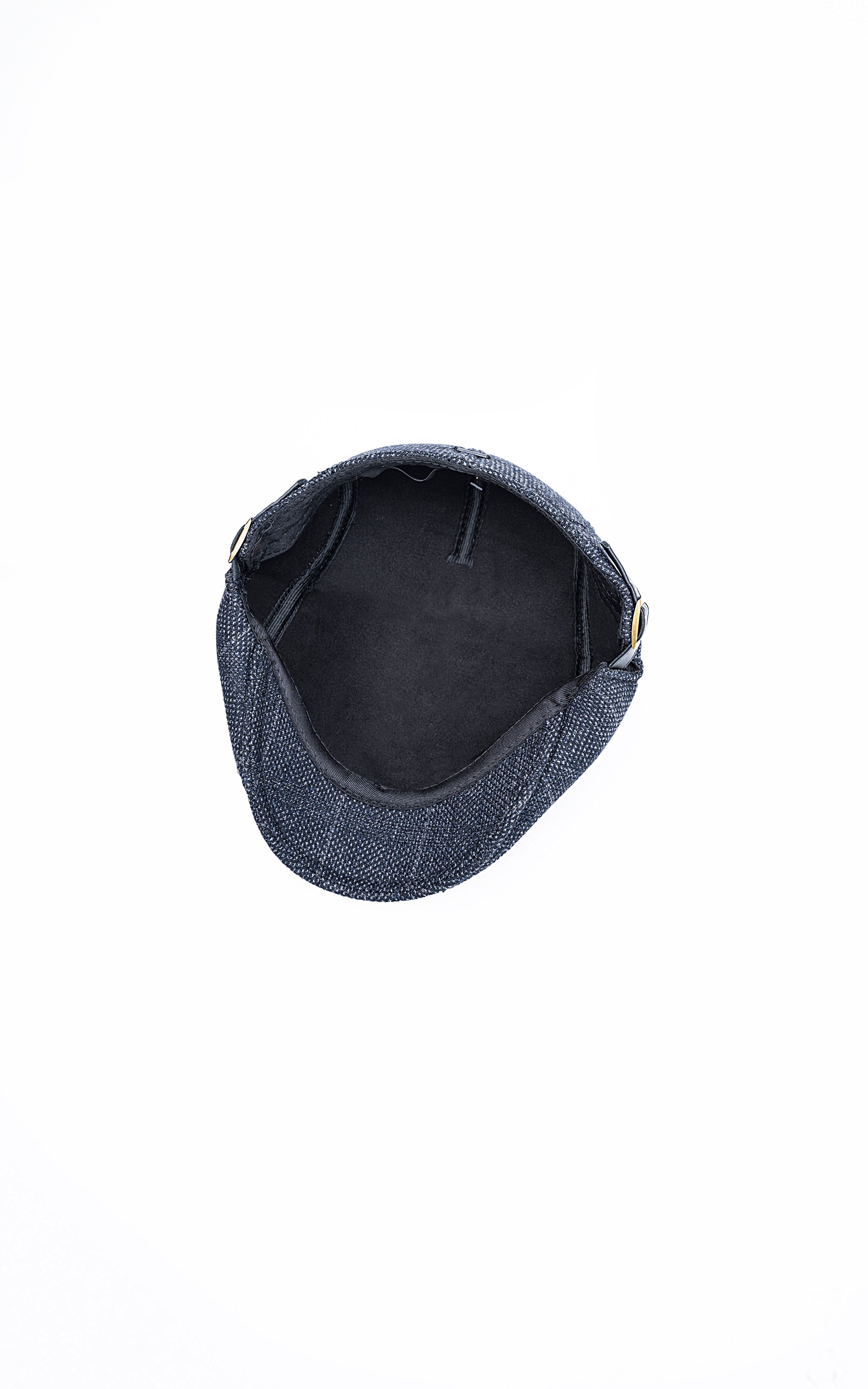 Navy golf cap interior with dark lining and stitched eyelets