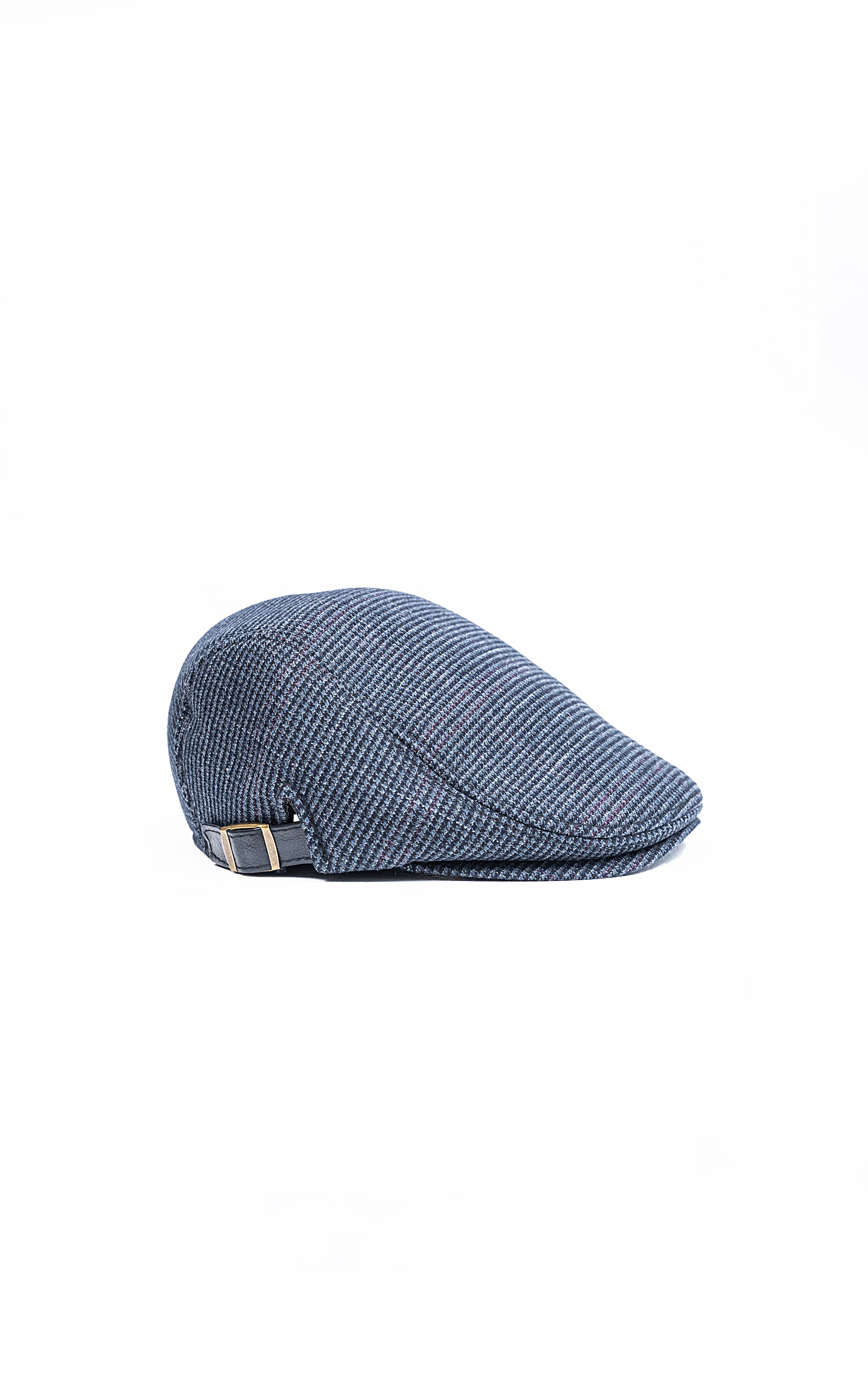 Blue textured golf cap angled view with side strap adjuster