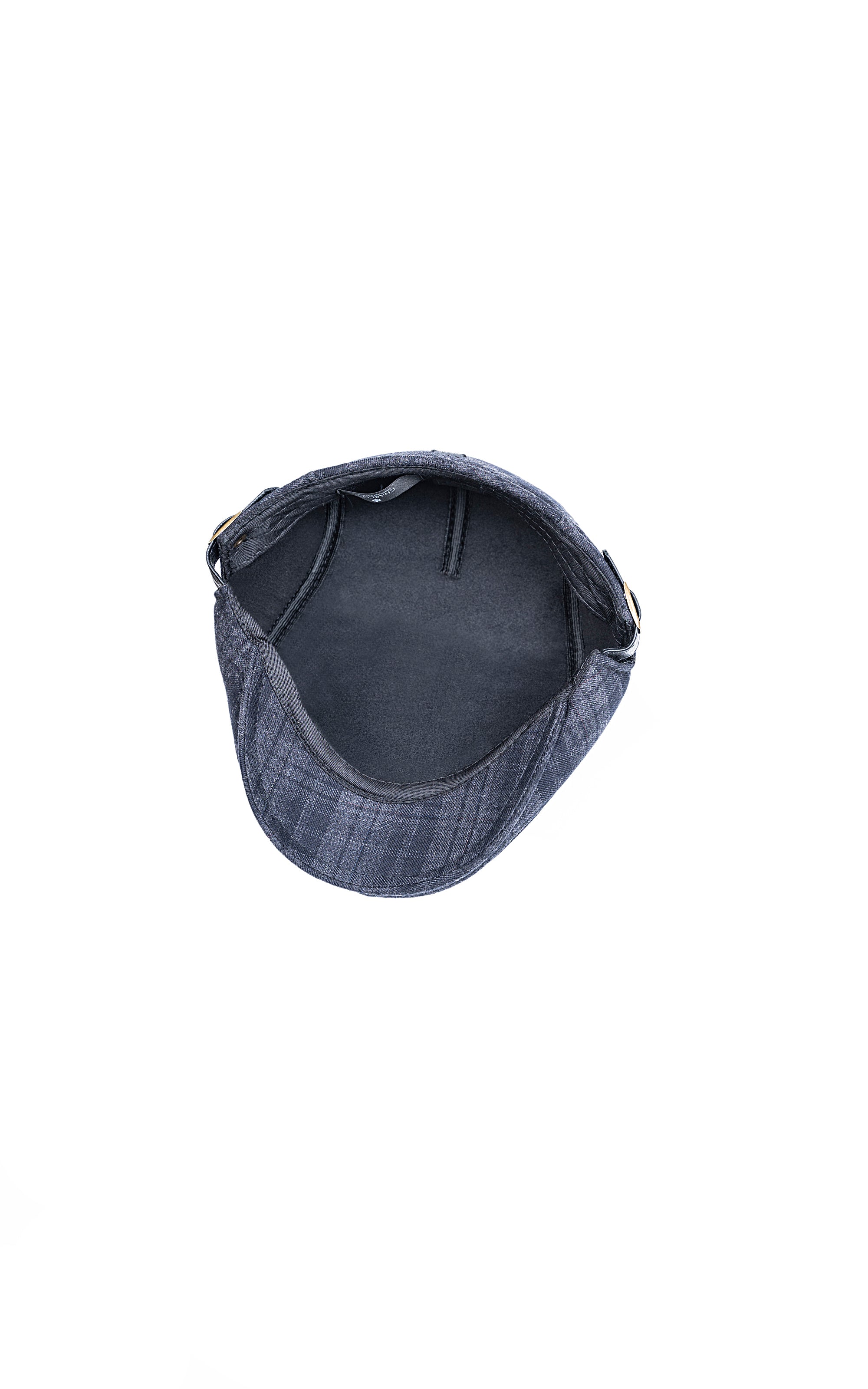 Navy plaid golf cap interior view with soft lining and curved brim