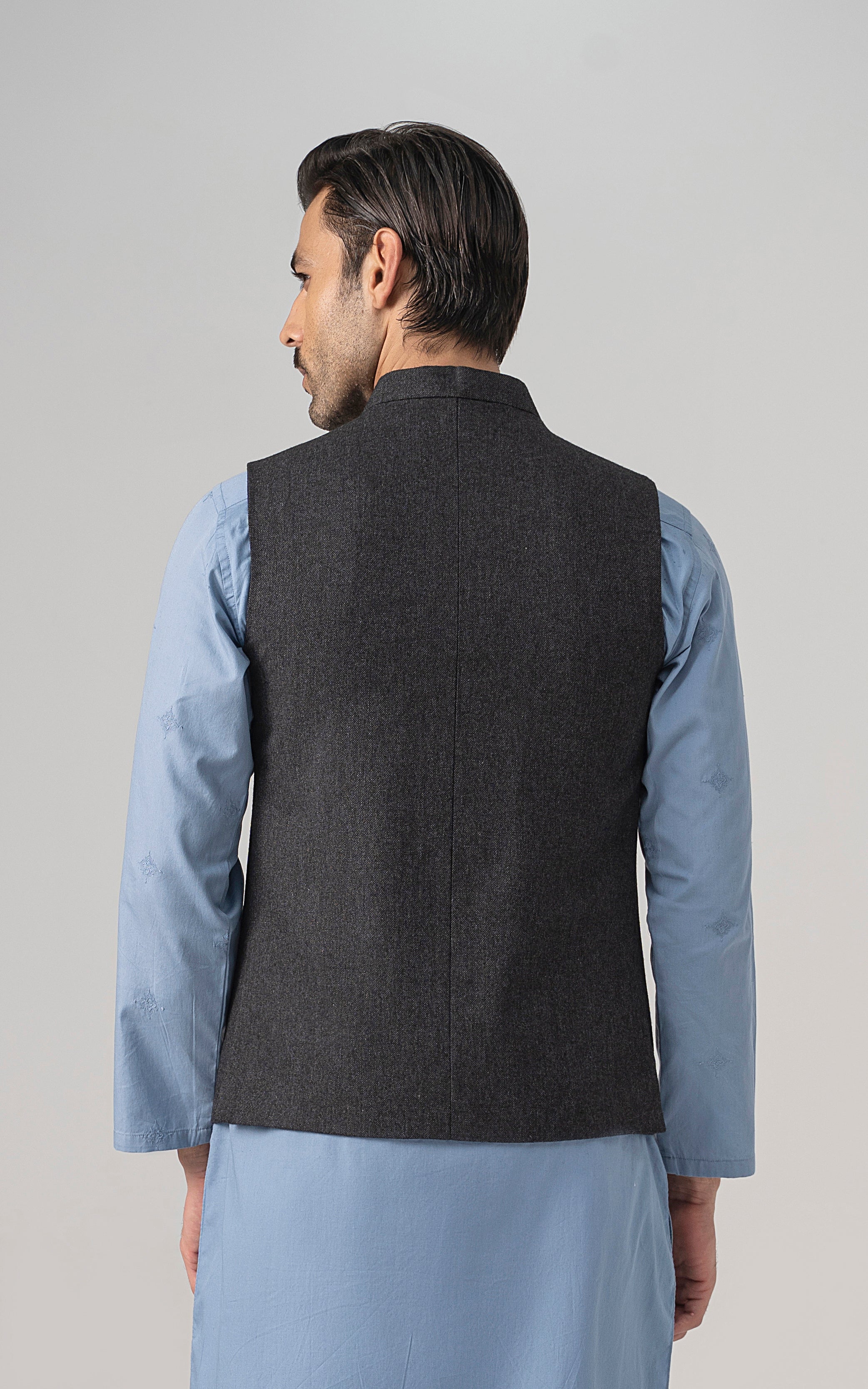 TEXTURED WOOL BLENDED WAISTCOAT -SIGNATURE COLLECTION CHARCOAL GREY