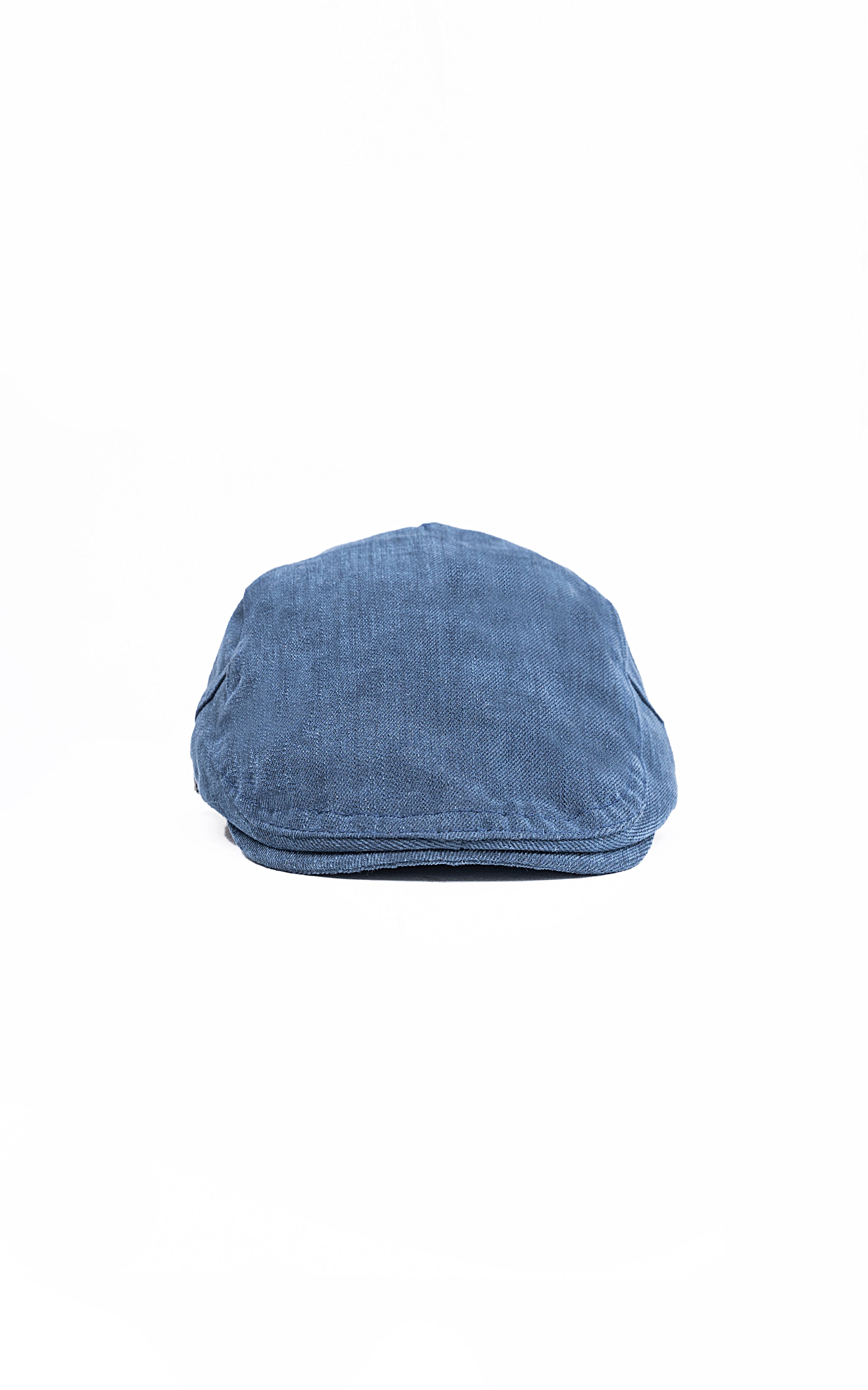 Denim golf cap with curved brim, front view