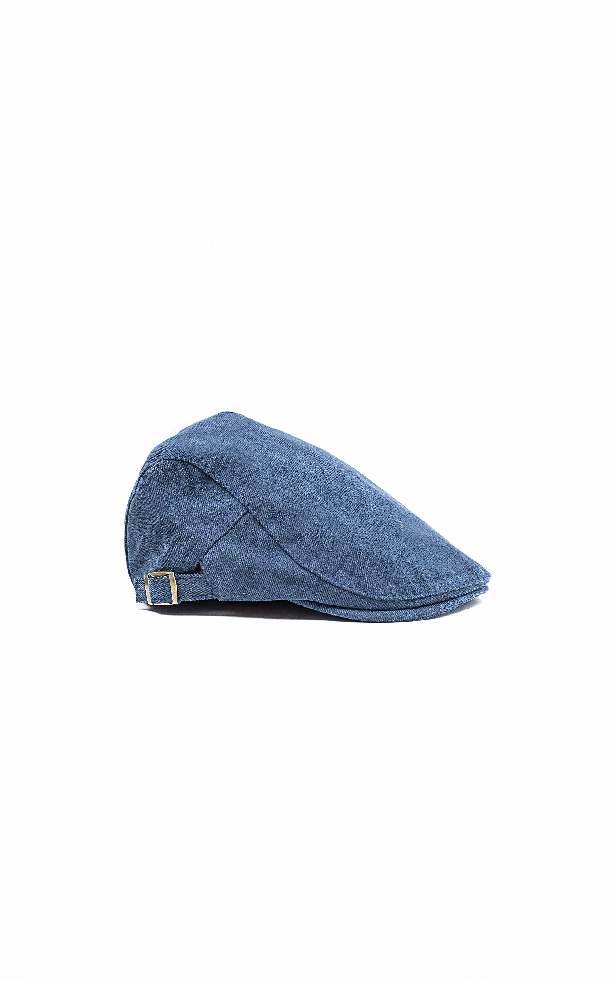 Denim golf cap with curved brim and side metal logo
