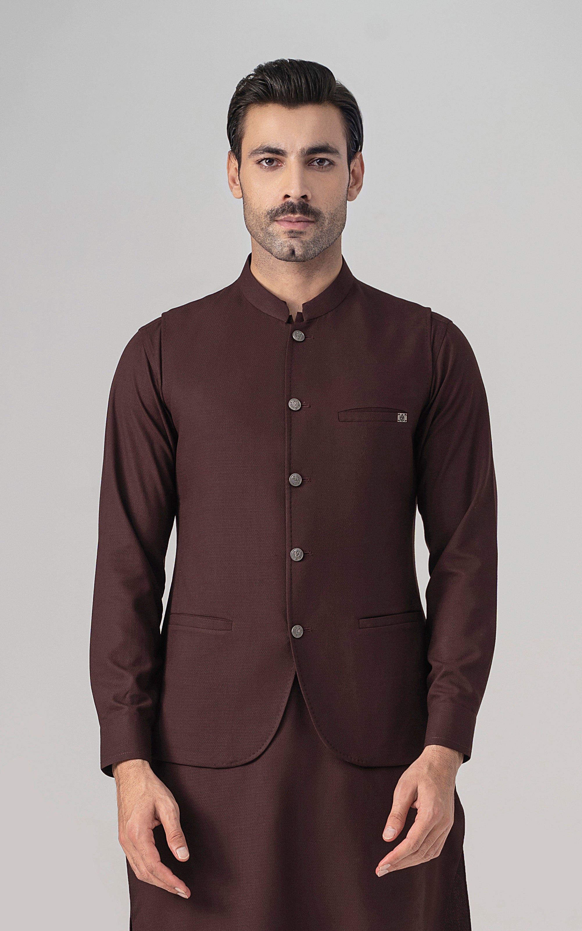 TEXTURED BLENDED WAISTCOAT - SIGNATURE COLLECTION DEEP MAROON