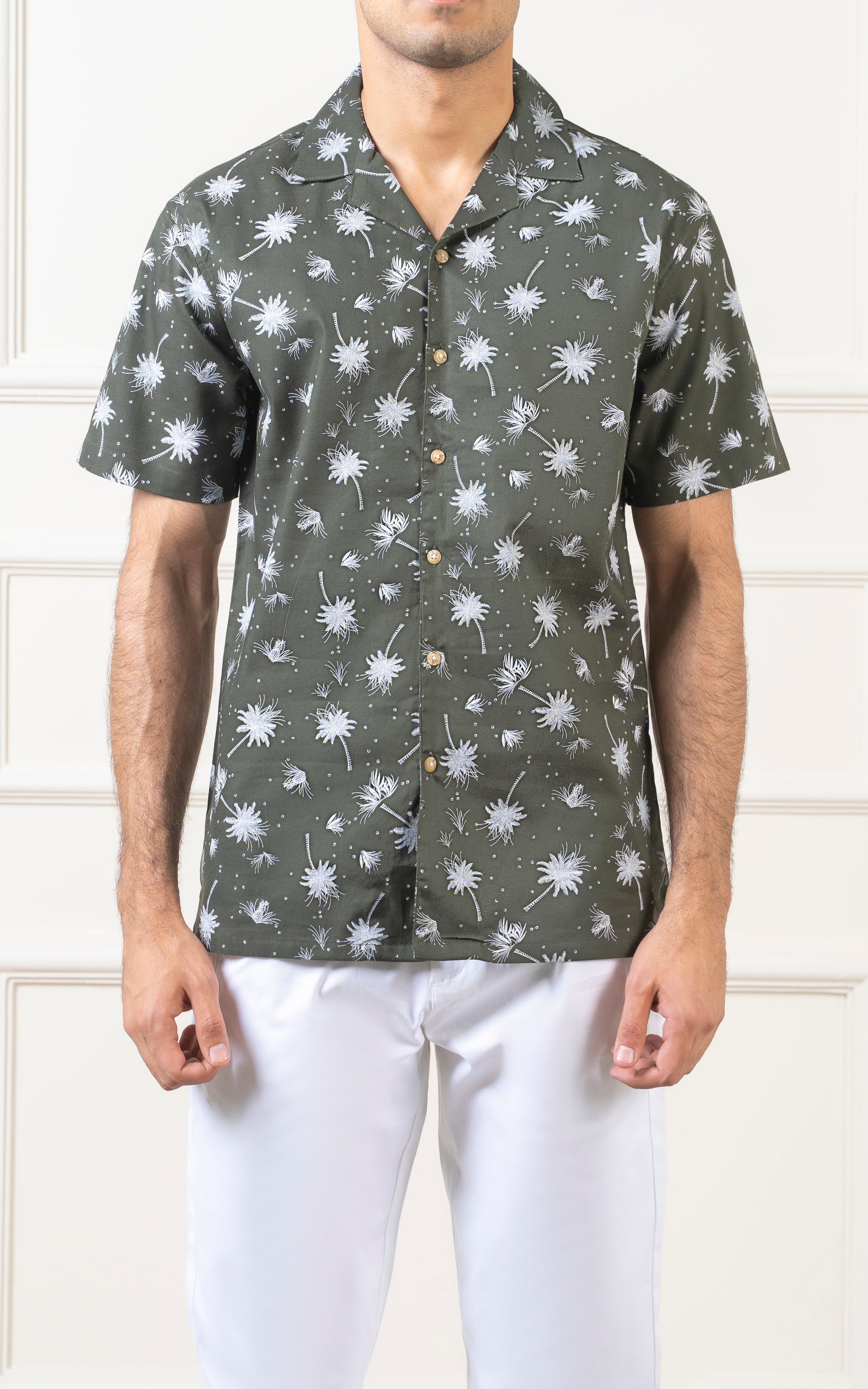 CASUAL SHIRT CUBAN COLLAR  OLIVE