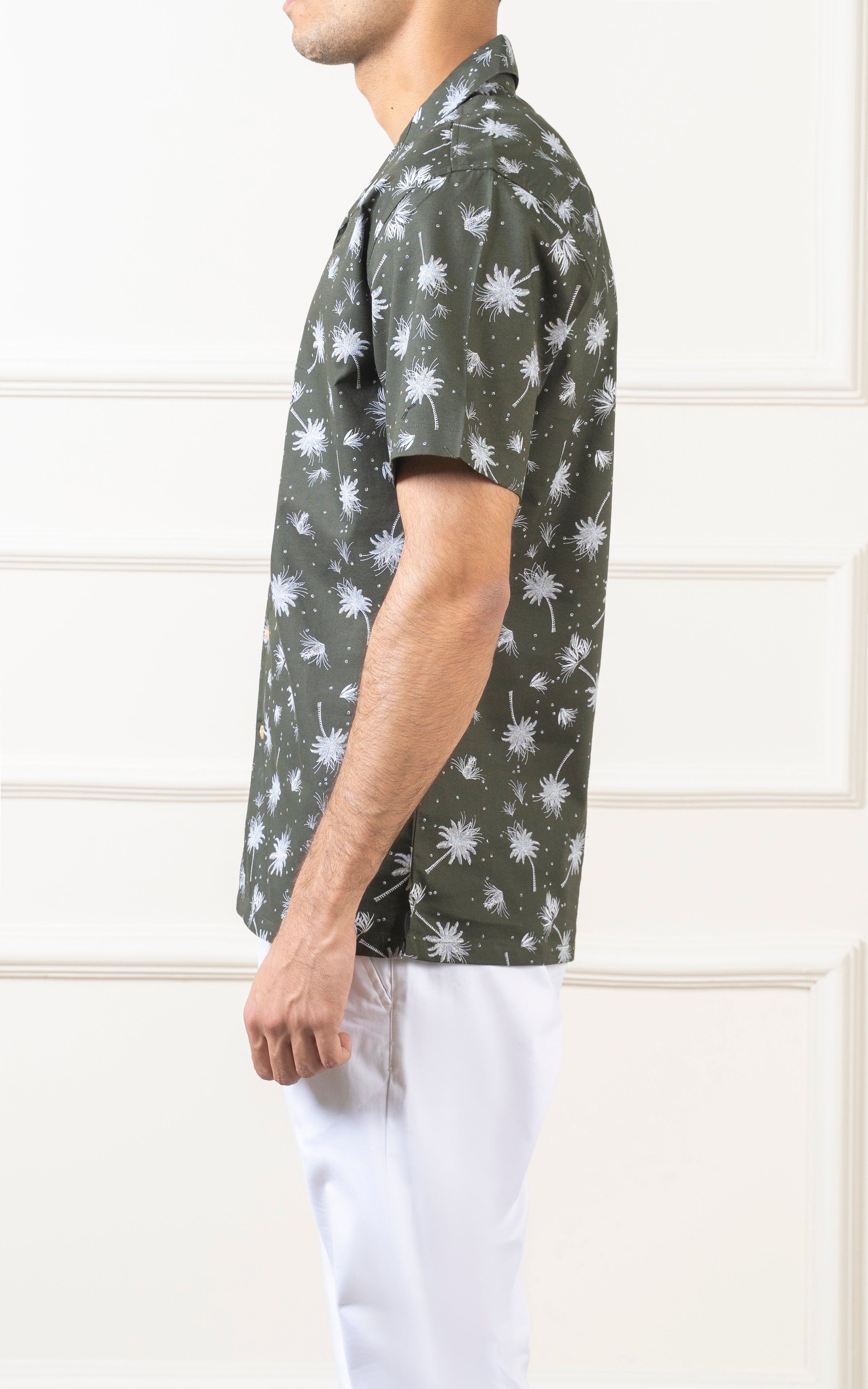 CASUAL SHIRT CUBAN COLLAR  OLIVE