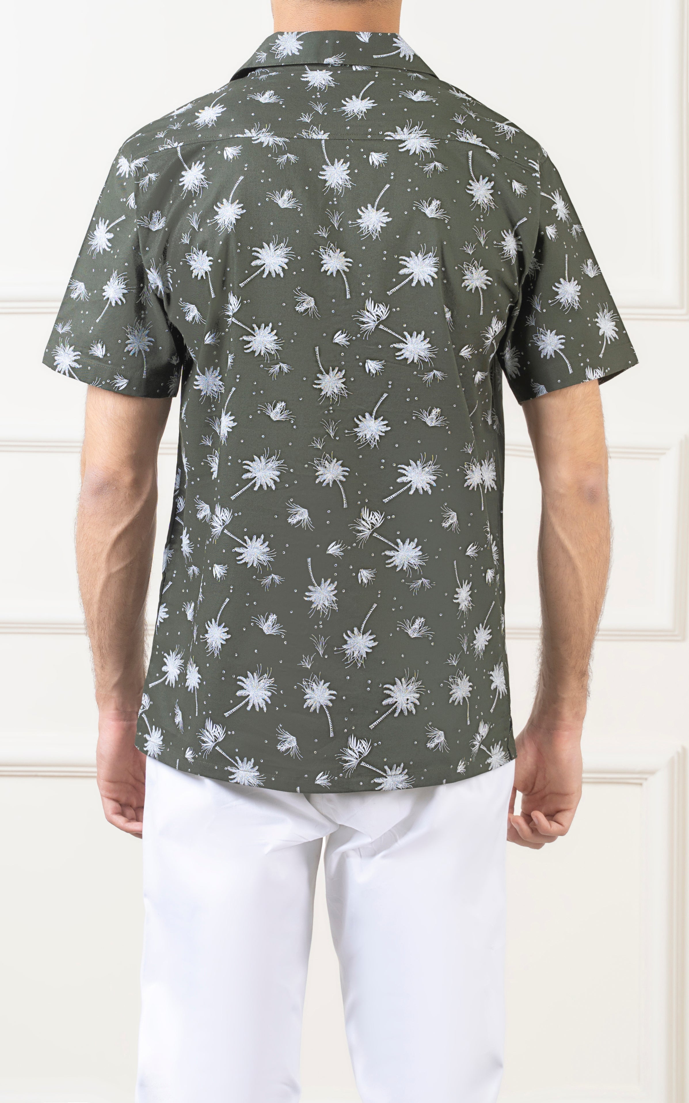 CASUAL SHIRT CUBAN COLLAR  OLIVE