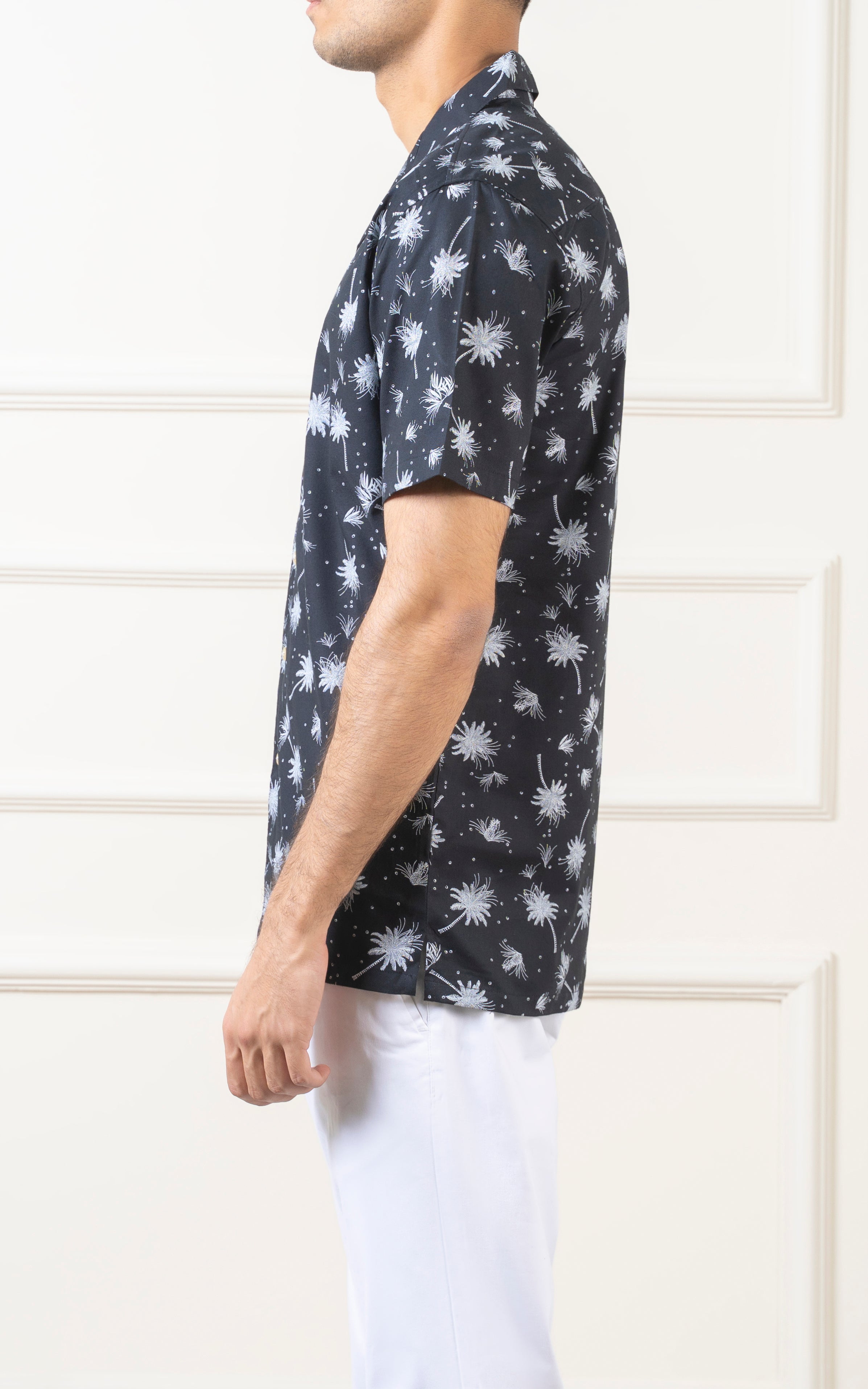 CASUAL SHIRT CUBAN COLLAR BLACK PRINTED