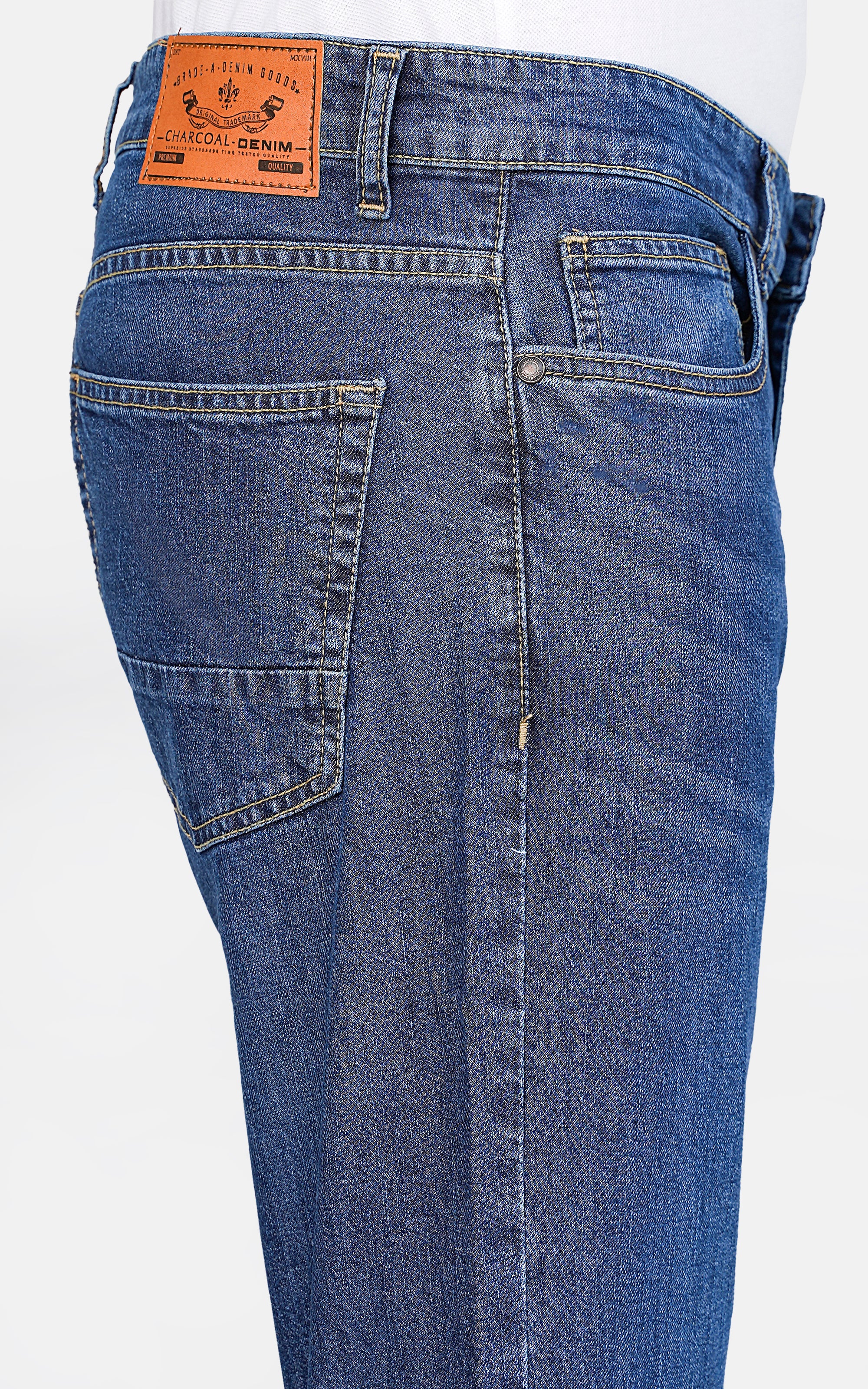 SLIM LEG DENIM JEANS MID BLUE