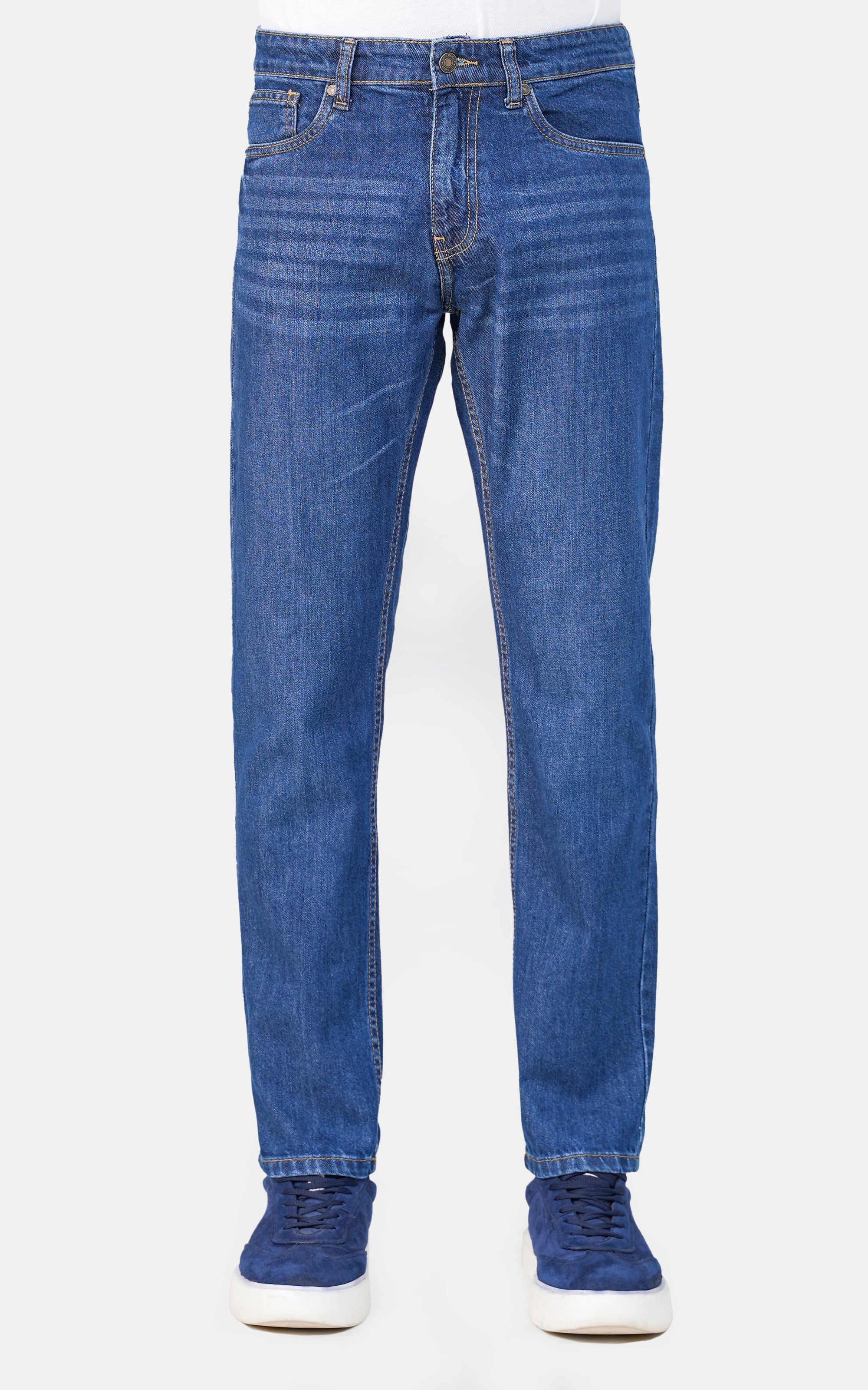 STRAIGHT LEG DENIM JEANS MID BLUE