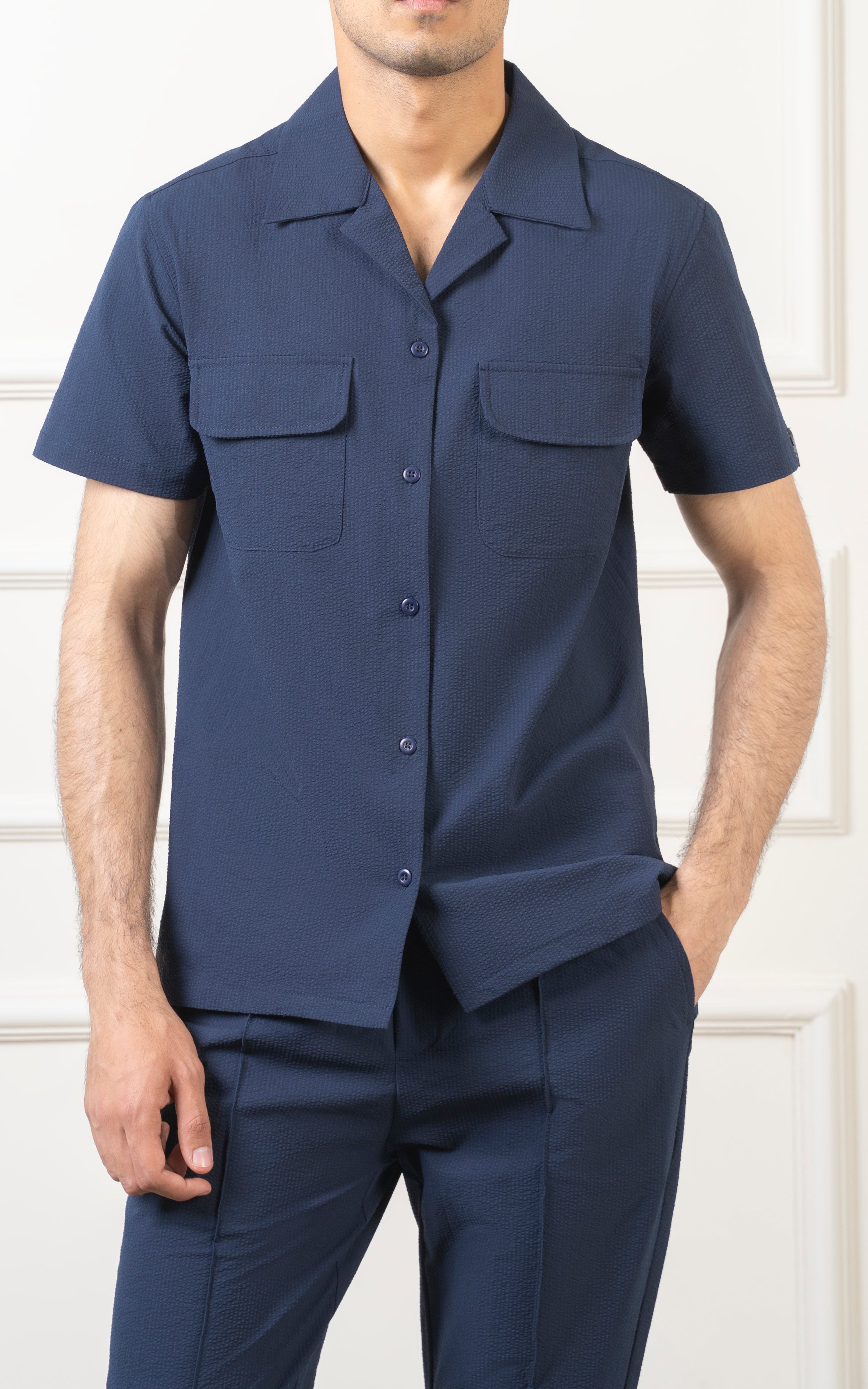 CUBAN COLLAR SHIRT NAVY
