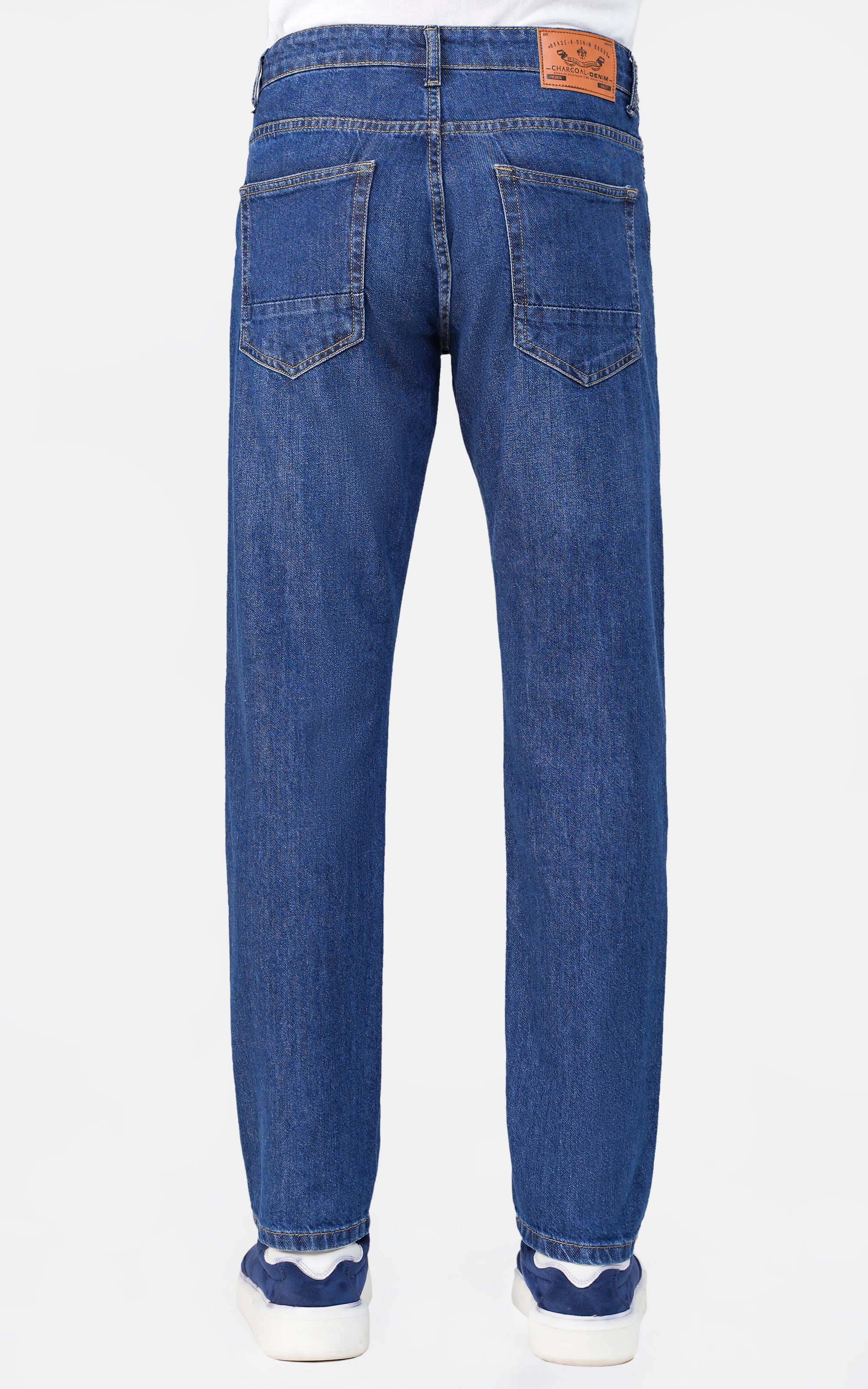 STRAIGHT LEG DENIM JEANS MID BLUE