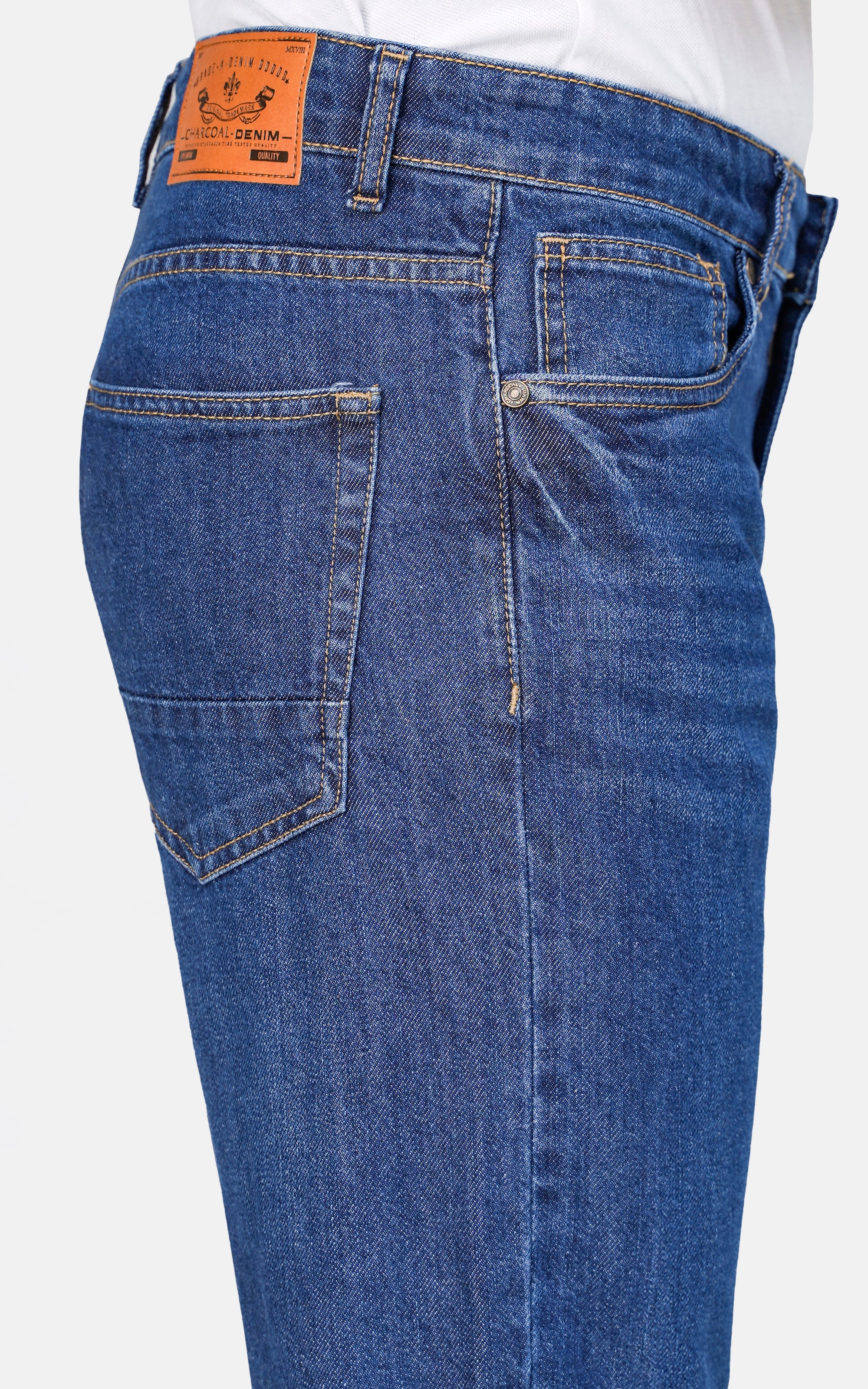 STRAIGHT LEG DENIM JEANS MID BLUE