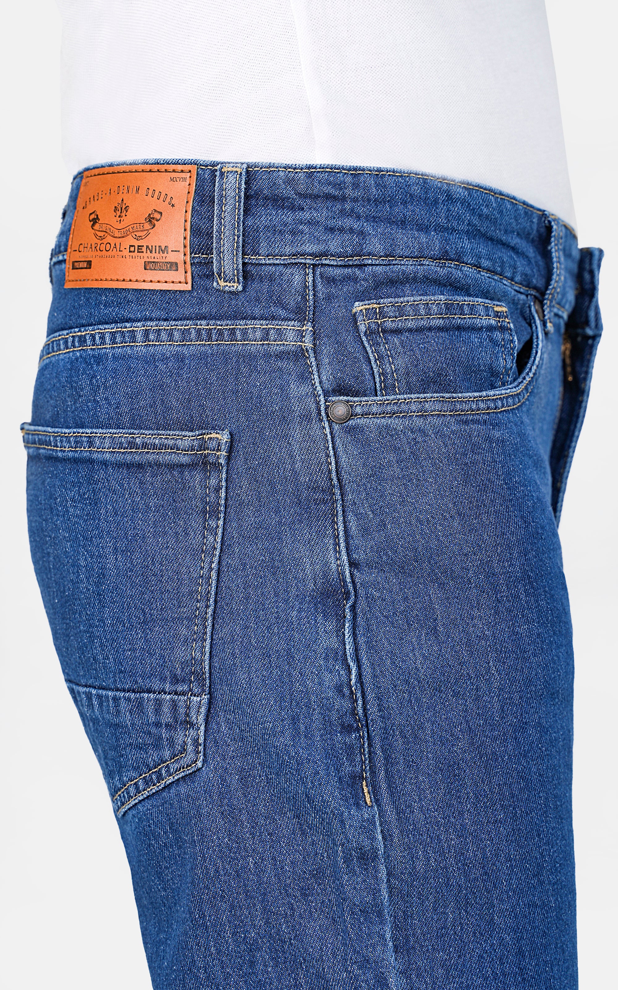 SLIM LEG DENIM JEANS MID BLUE