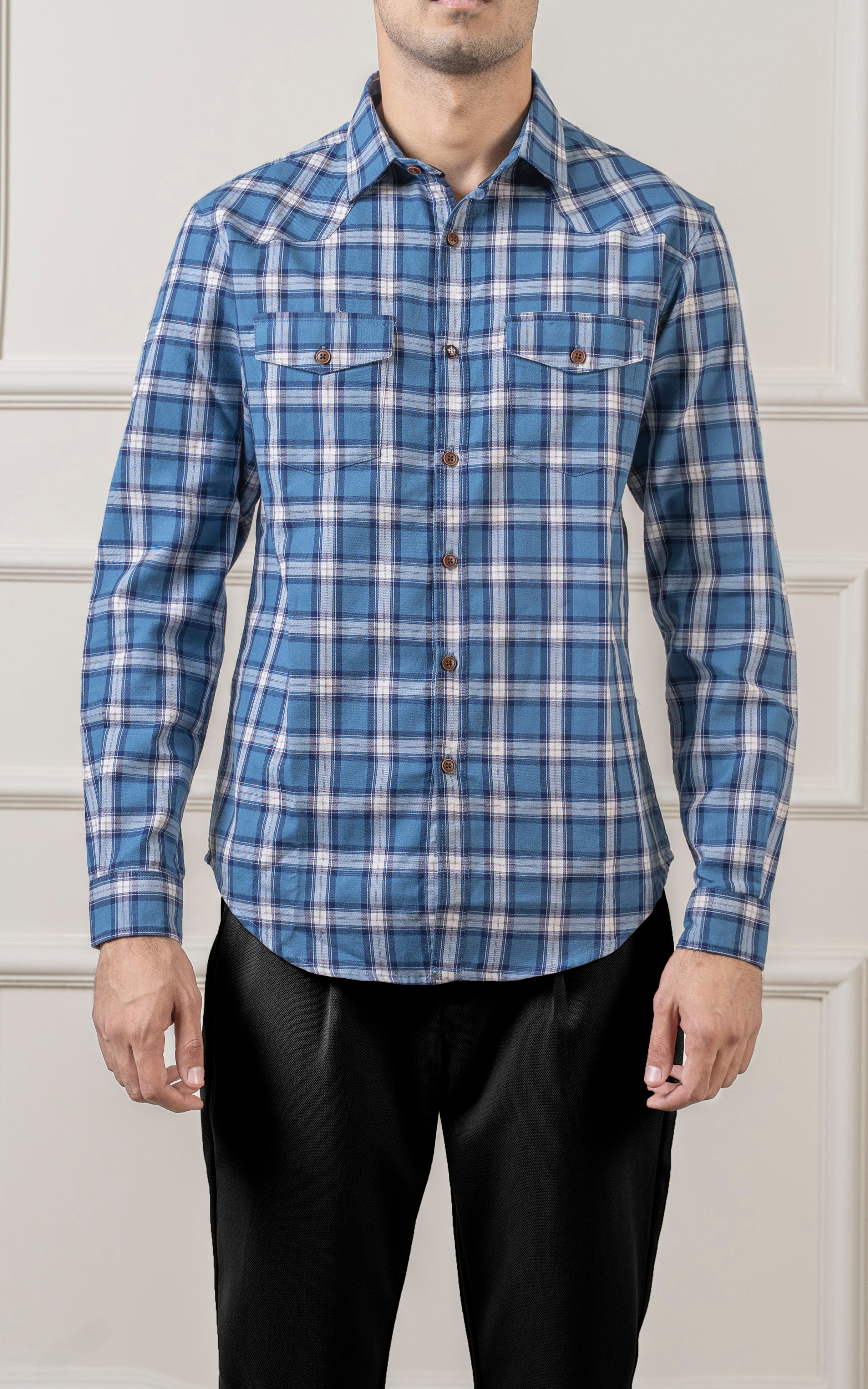 CASUAL SHIRT REGULAR COLLAR BLUE CHECK