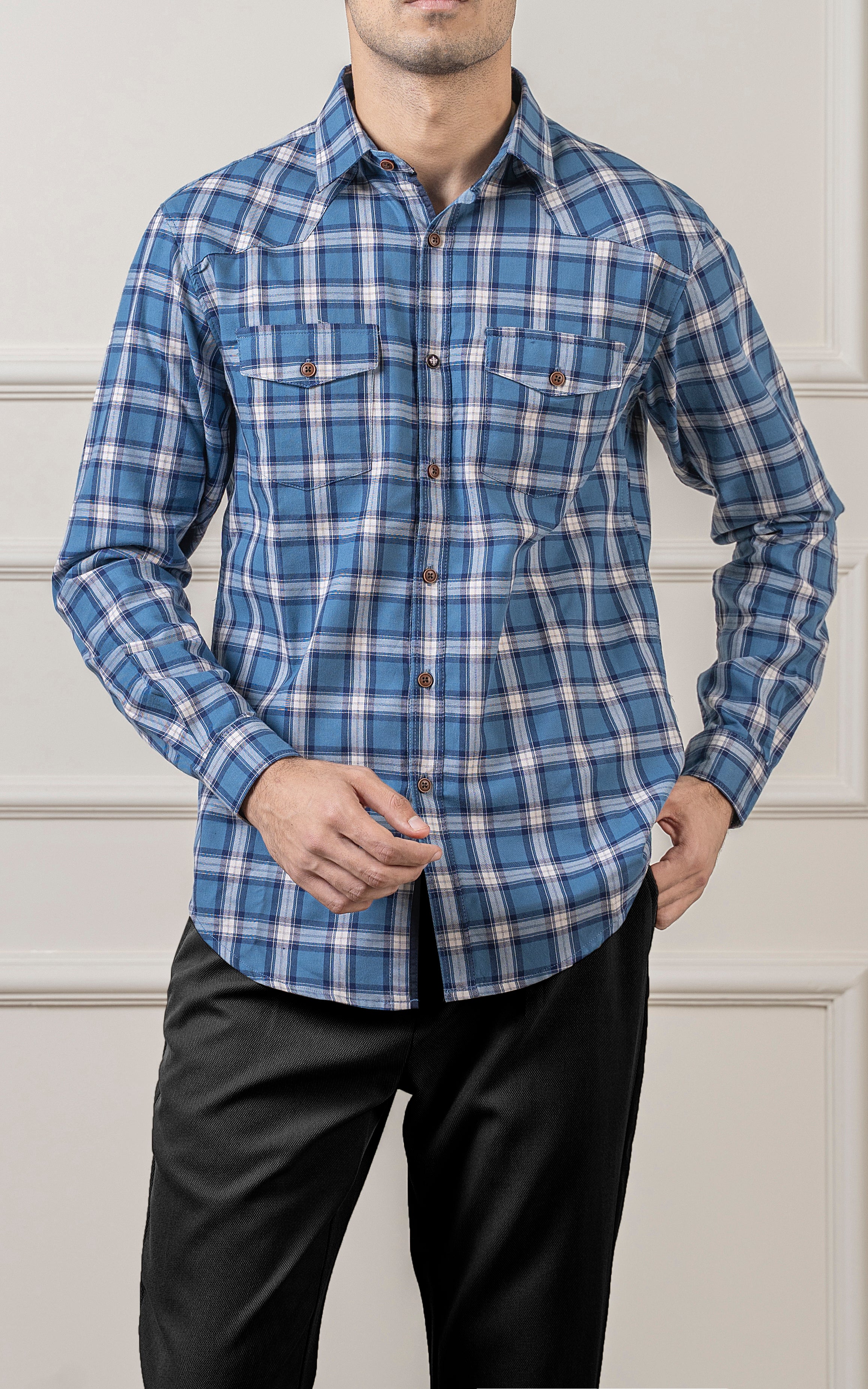 CASUAL SHIRT REGULAR COLLAR BLUE CHECK