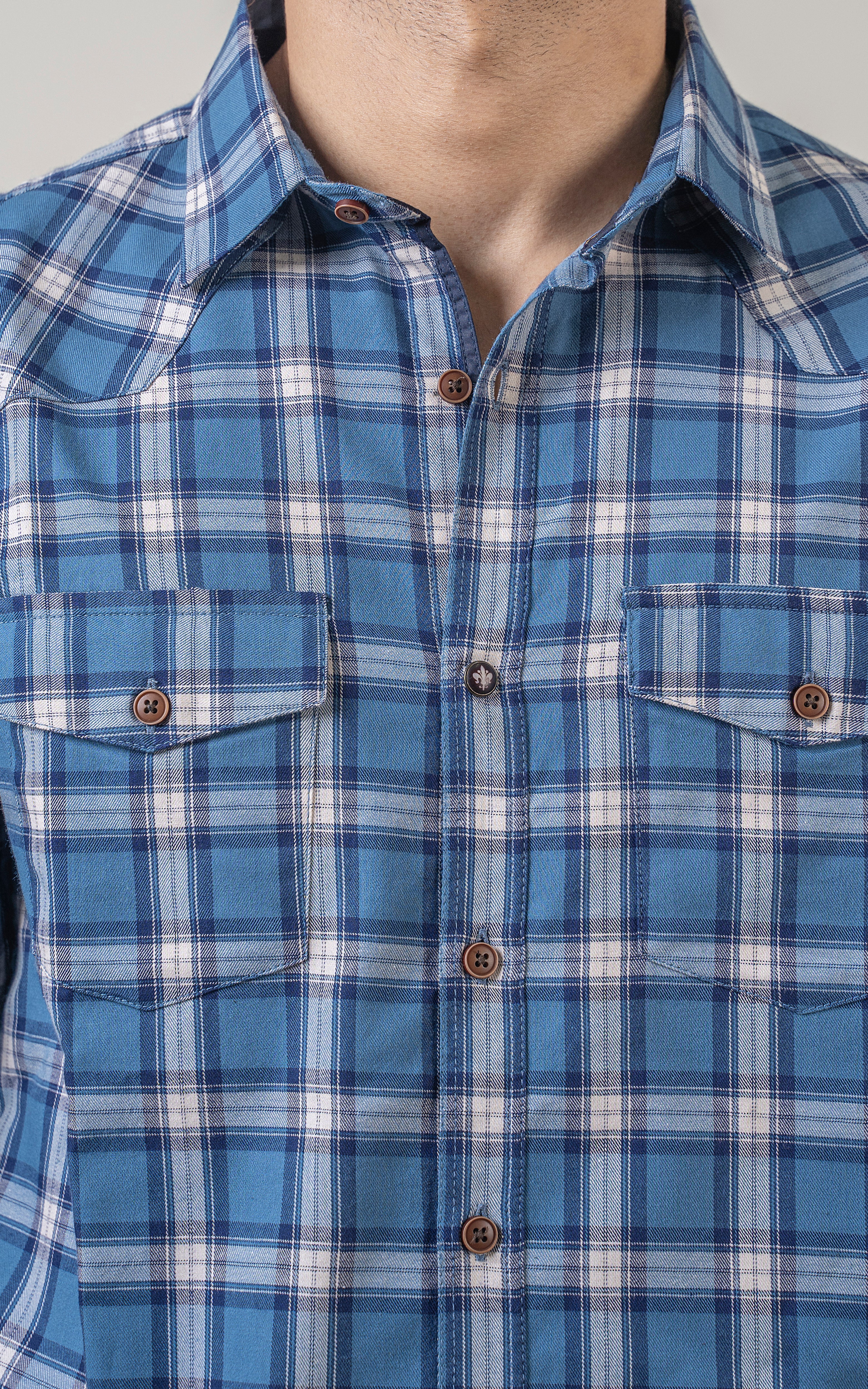 CASUAL SHIRT REGULAR COLLAR BLUE CHECK