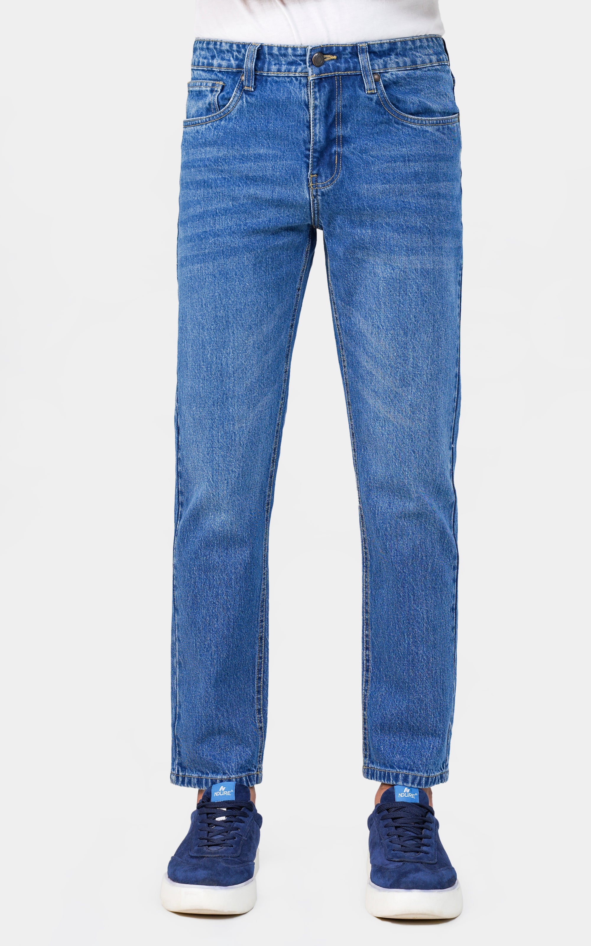 STRAIGHT LEG DENIM JEANS MID BLUE