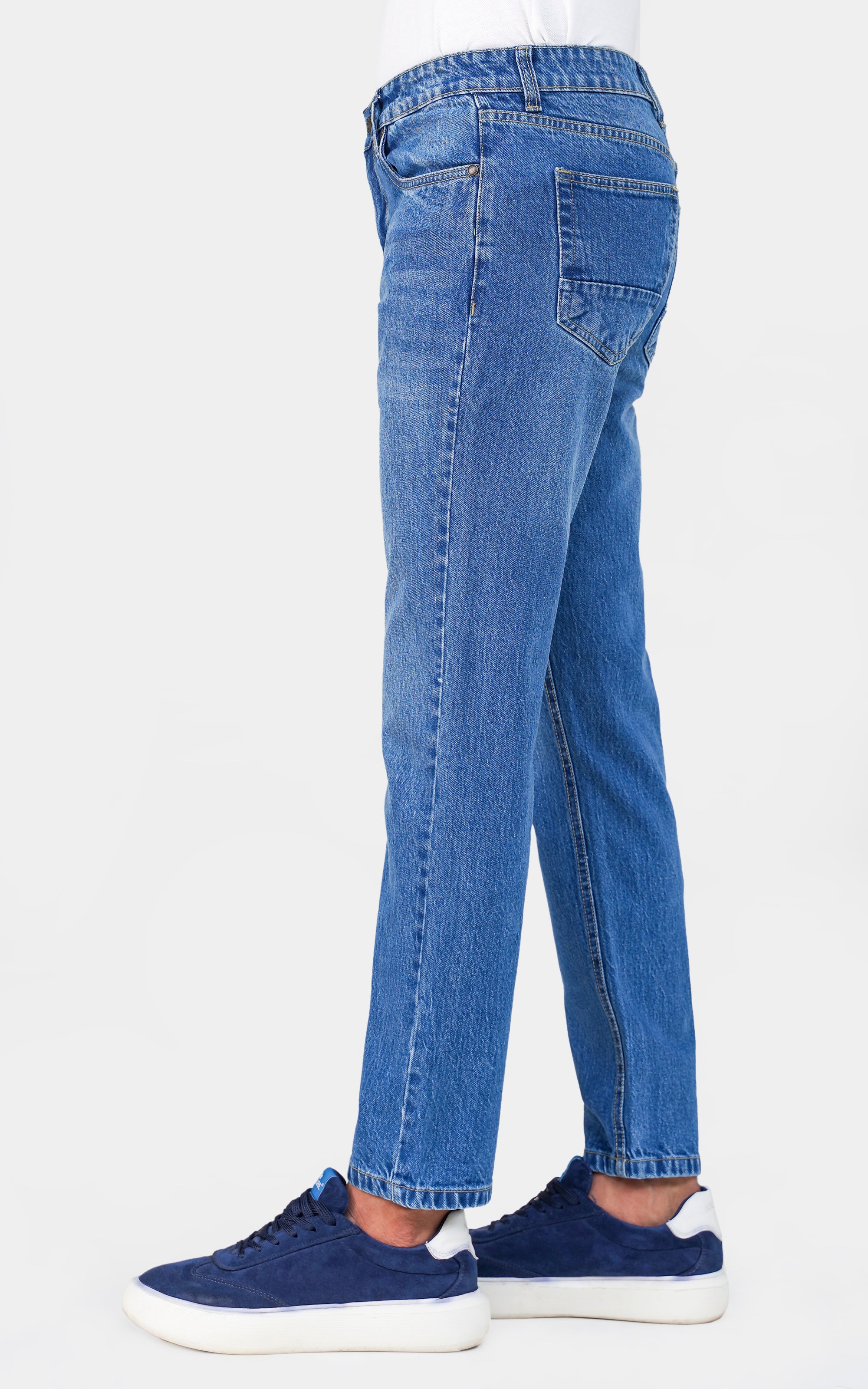 STRAIGHT LEG DENIM JEANS MID BLUE