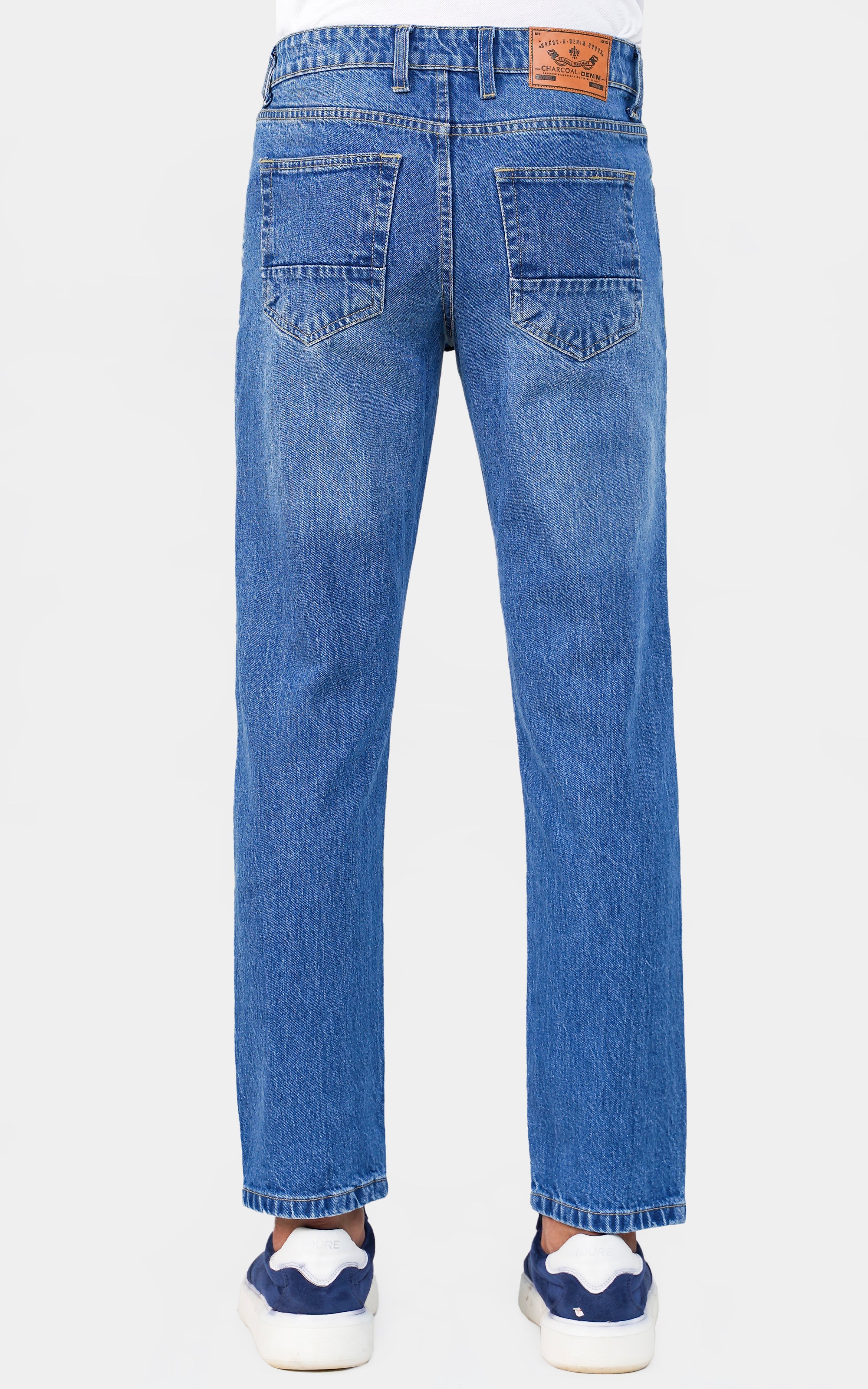 STRAIGHT LEG DENIM JEANS MID BLUE