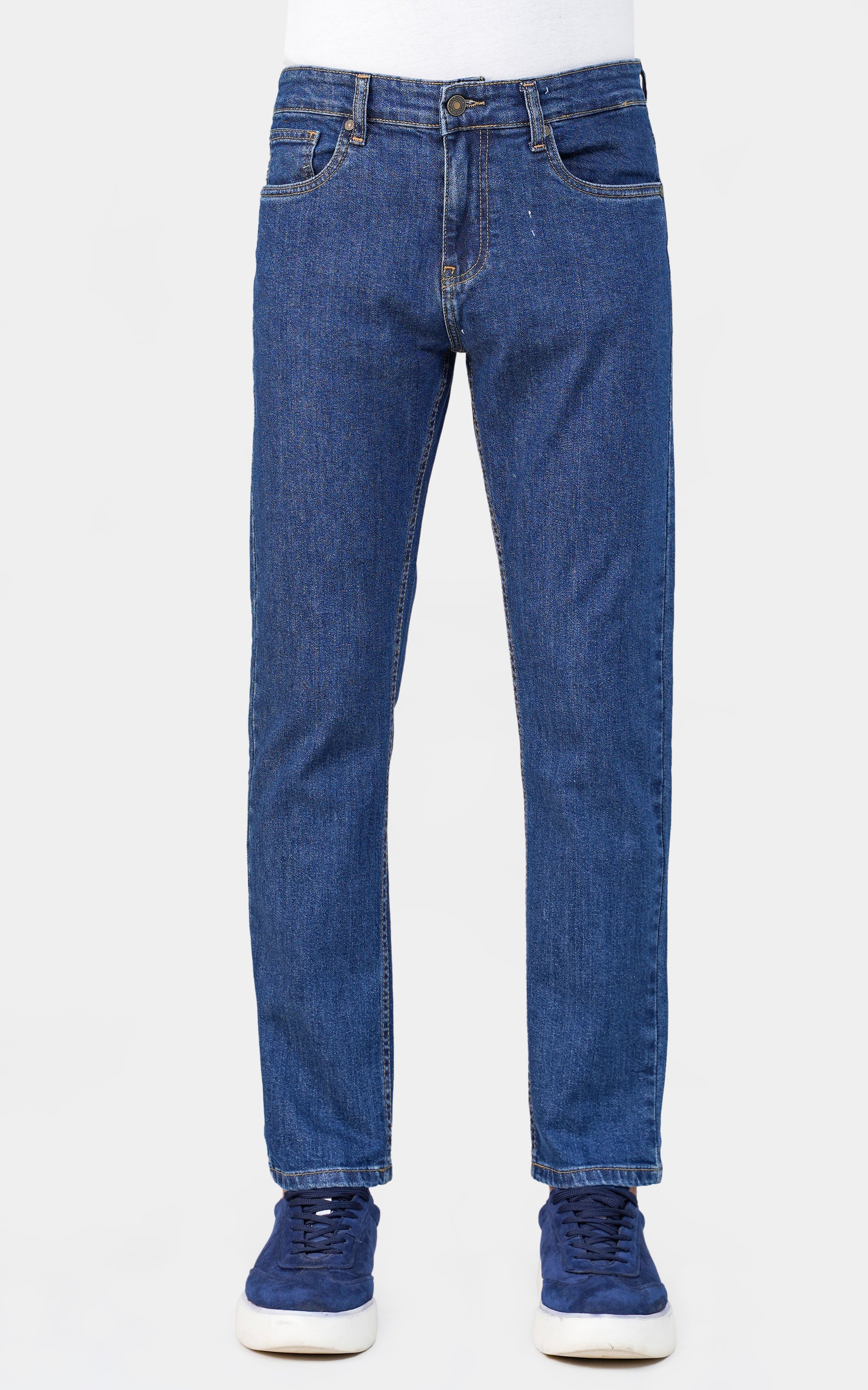 STRAIGHT LEG DENIM JEANS MID BLUE