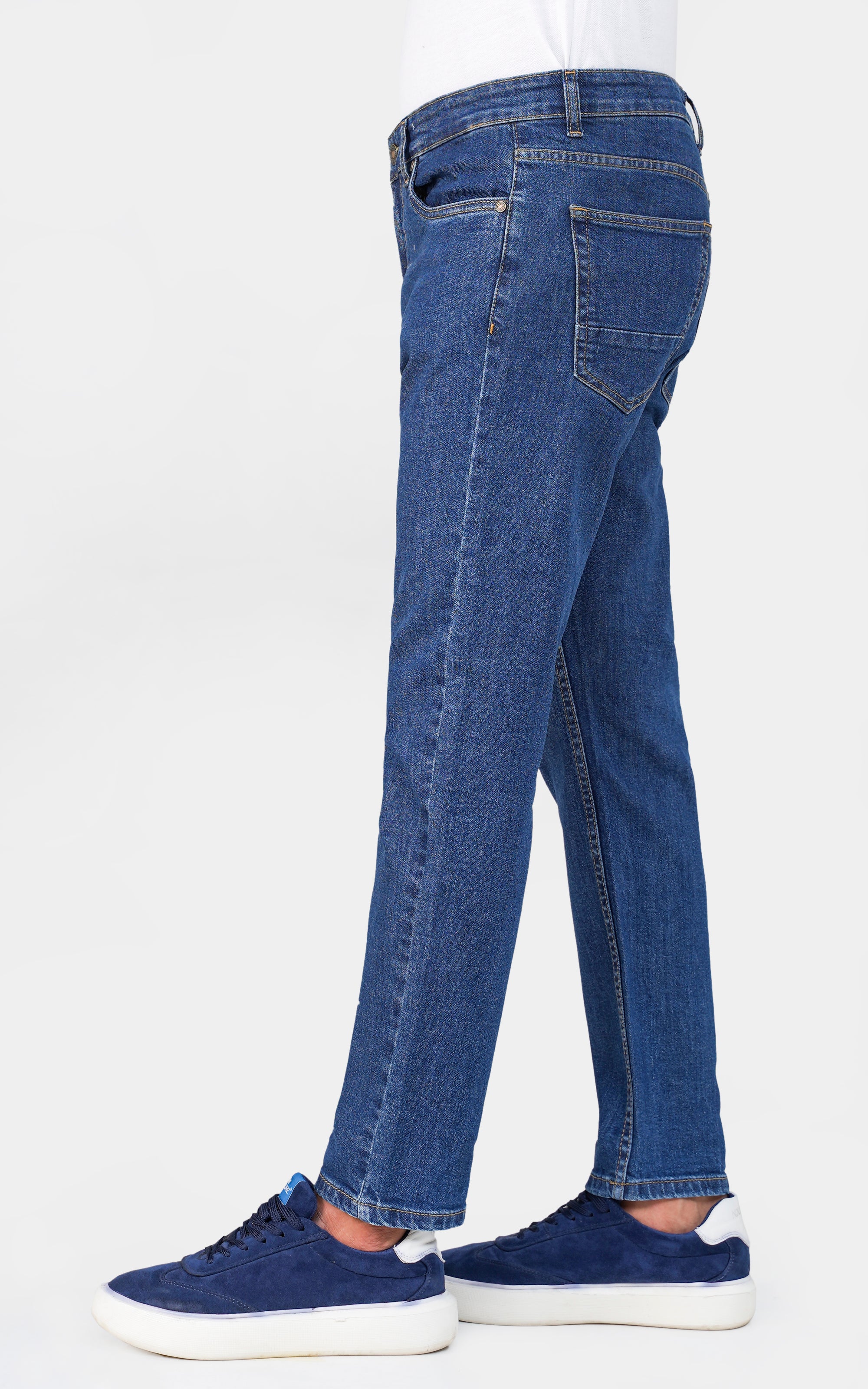 STRAIGHT LEG DENIM JEANS MID BLUE