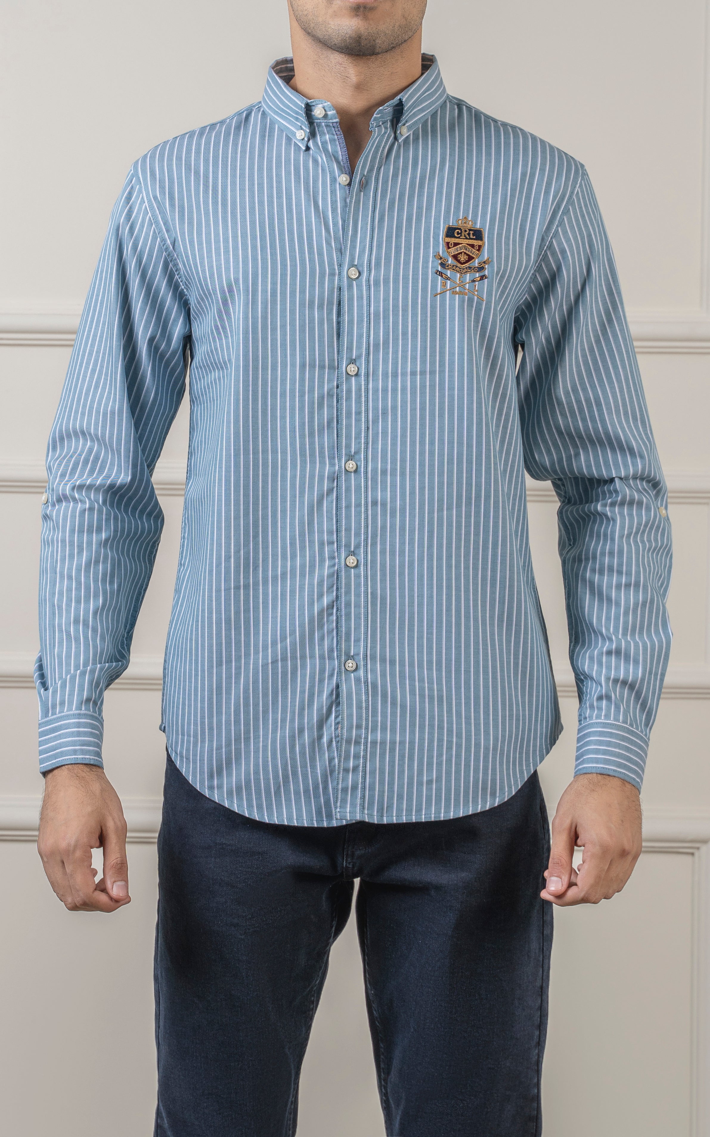 CASUAL SHIRT BUTTON DOWN COLLAR SHIRT BLUE WHITE