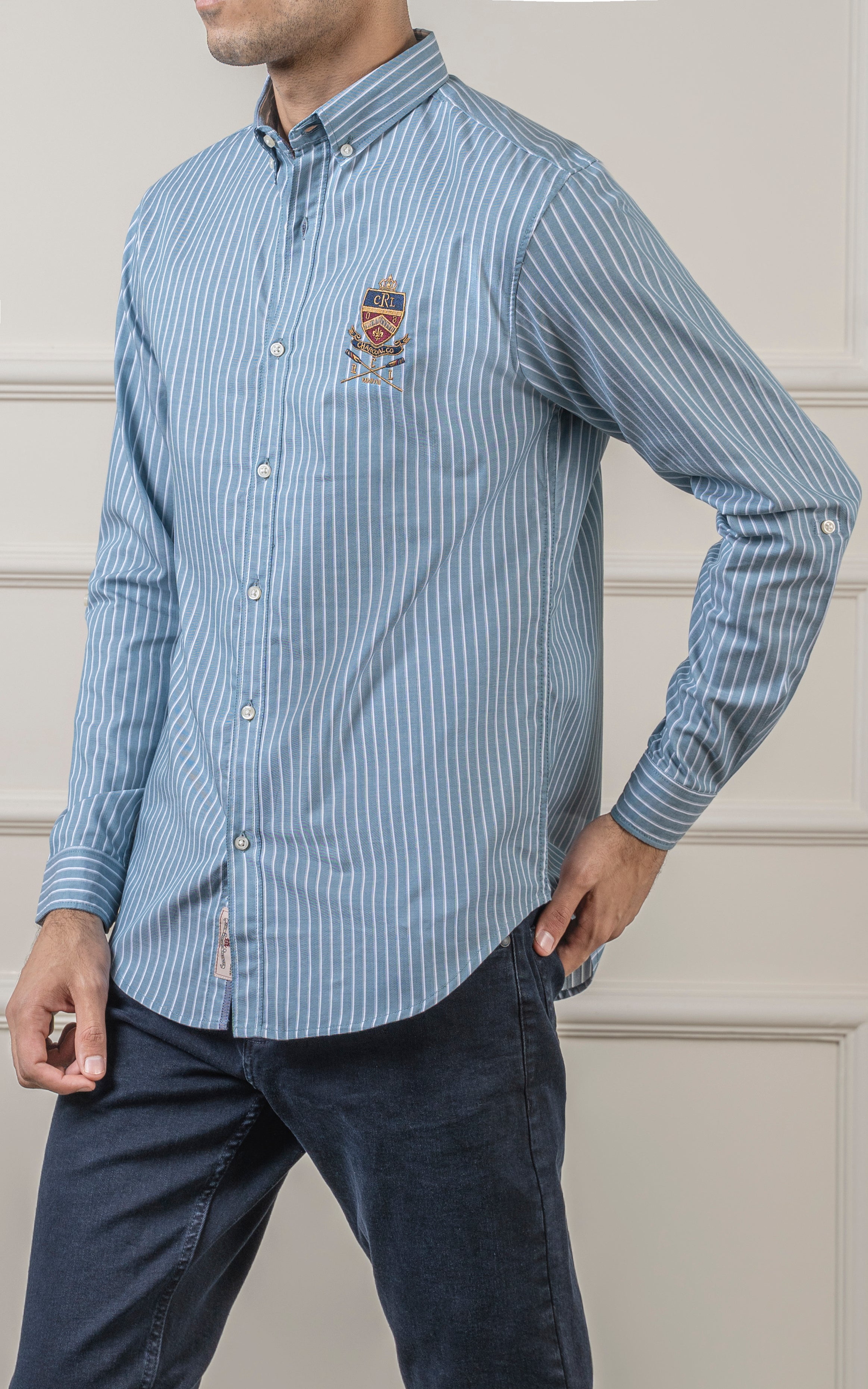 CASUAL SHIRT BUTTON DOWN COLLAR SHIRT BLUE WHITE
